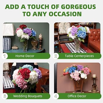 CXGS Artificial Hydrangea Flower 5PCS 21.7 inch Real Touch Faux Flowers Large White Fake Flower DIY Bouquet Hydrangeas with Long Stem for Home Party Wedding Centerpieces Decor