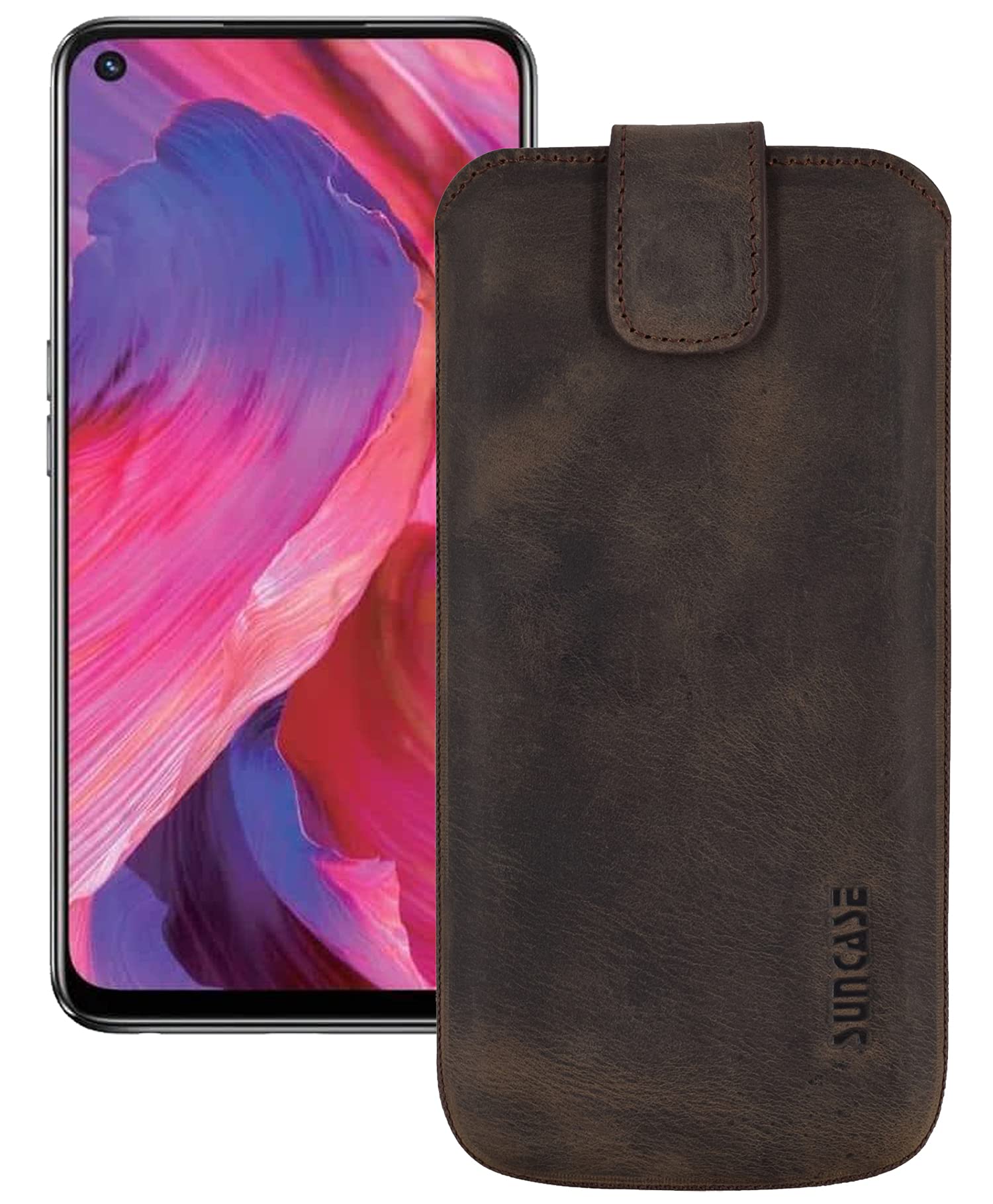 Suncase Custodia in vera pelle *Slim-Edition* compatibile con Oppo K9s