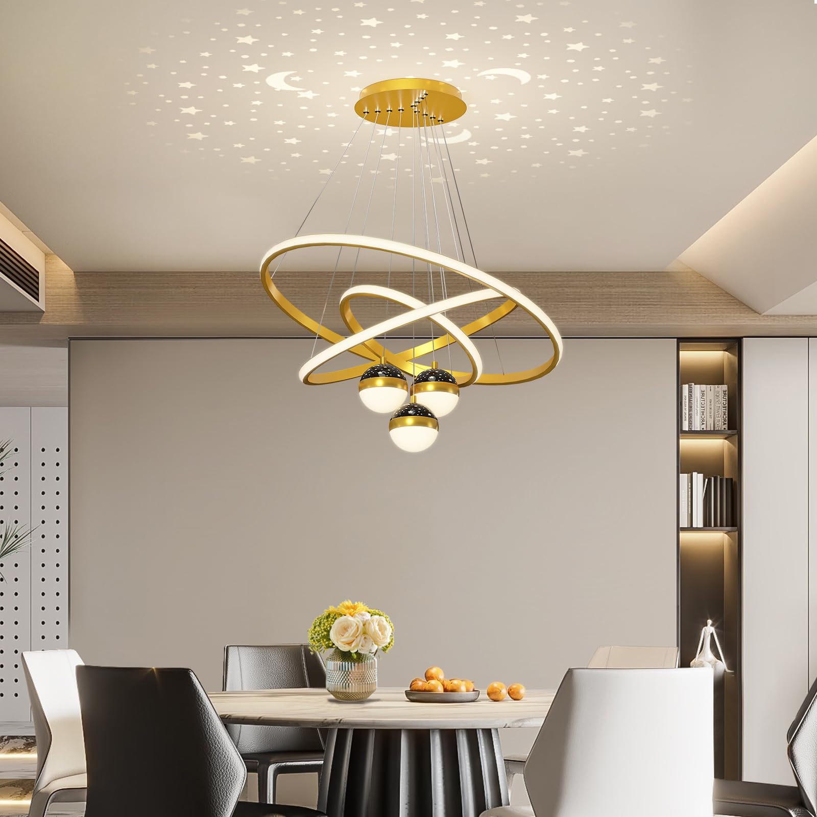 Żyrandole LED, lampa sufitowa, 3 złote lampy na wyspie kuchennej z pilotem zdalnego sterowania, lampa wisząca, 30 + 40 + 60 cm, nowoczesne lampy sufitowe z możliwością przyciemniania pamięci