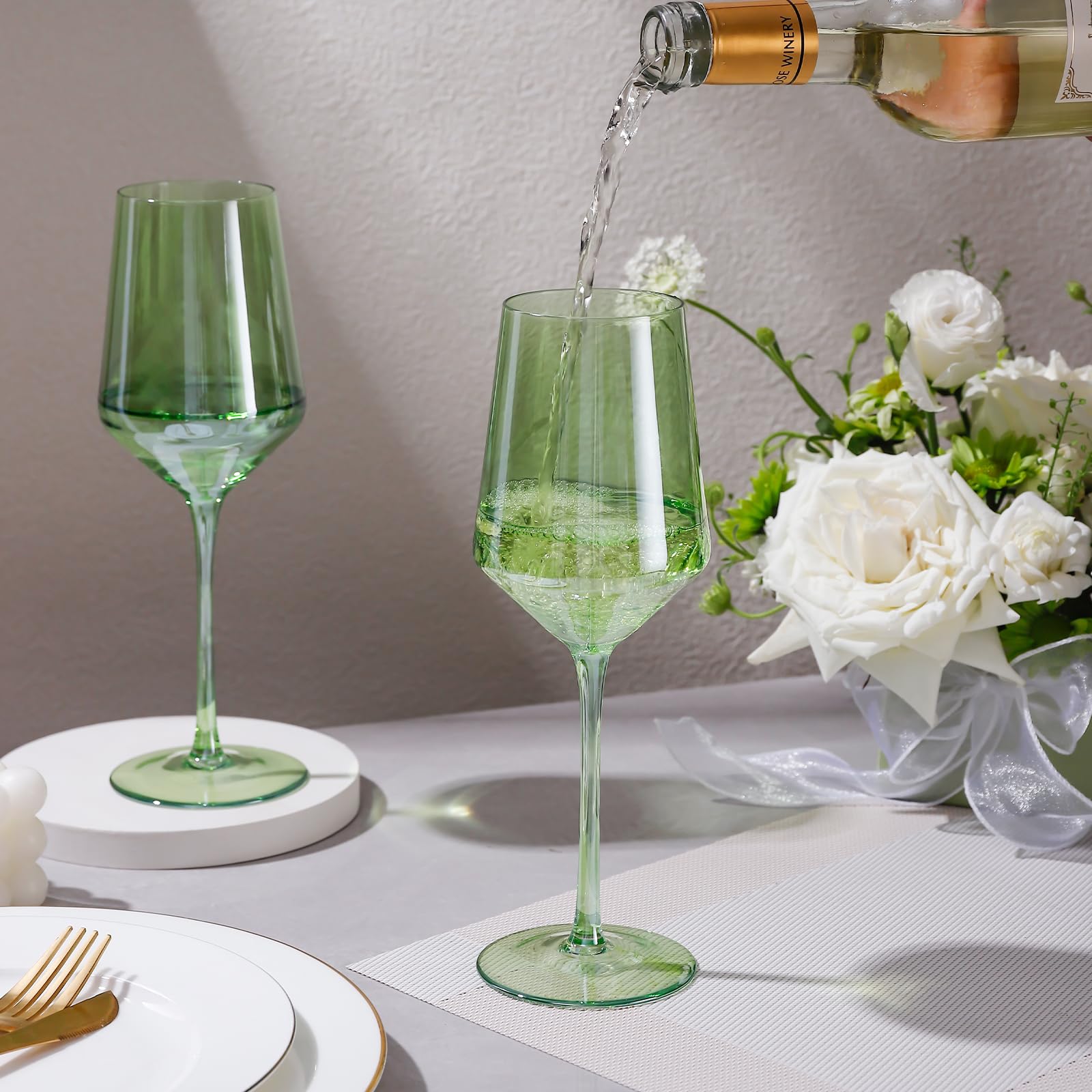 Amazon.com | Physkoa Green Wine Glasses Set 6-15oz Crystal Green Wine  Glasses With Long Stem: Wine Glasses