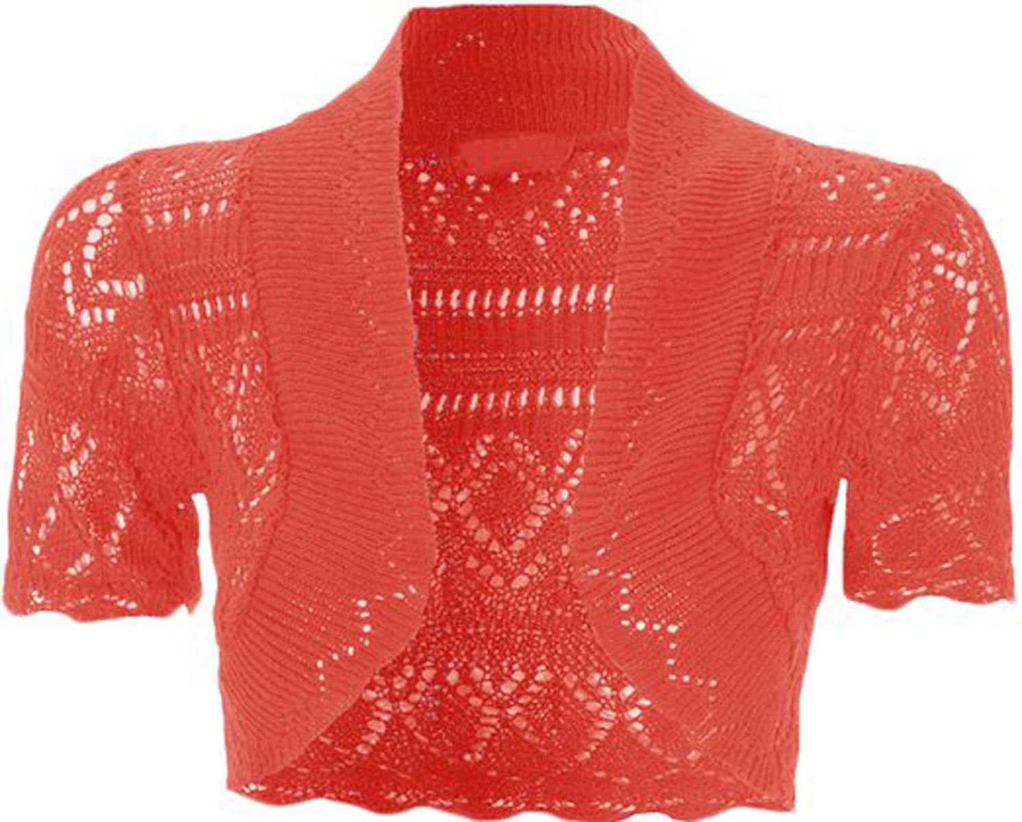Women's Coral New Crochet Front Open Short Sleeve Knitted Bolero Cropped Cardigan Shrug