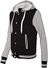 Move U Womens Gray & Black Snap Front Varsity Bomber Jacket with Hood