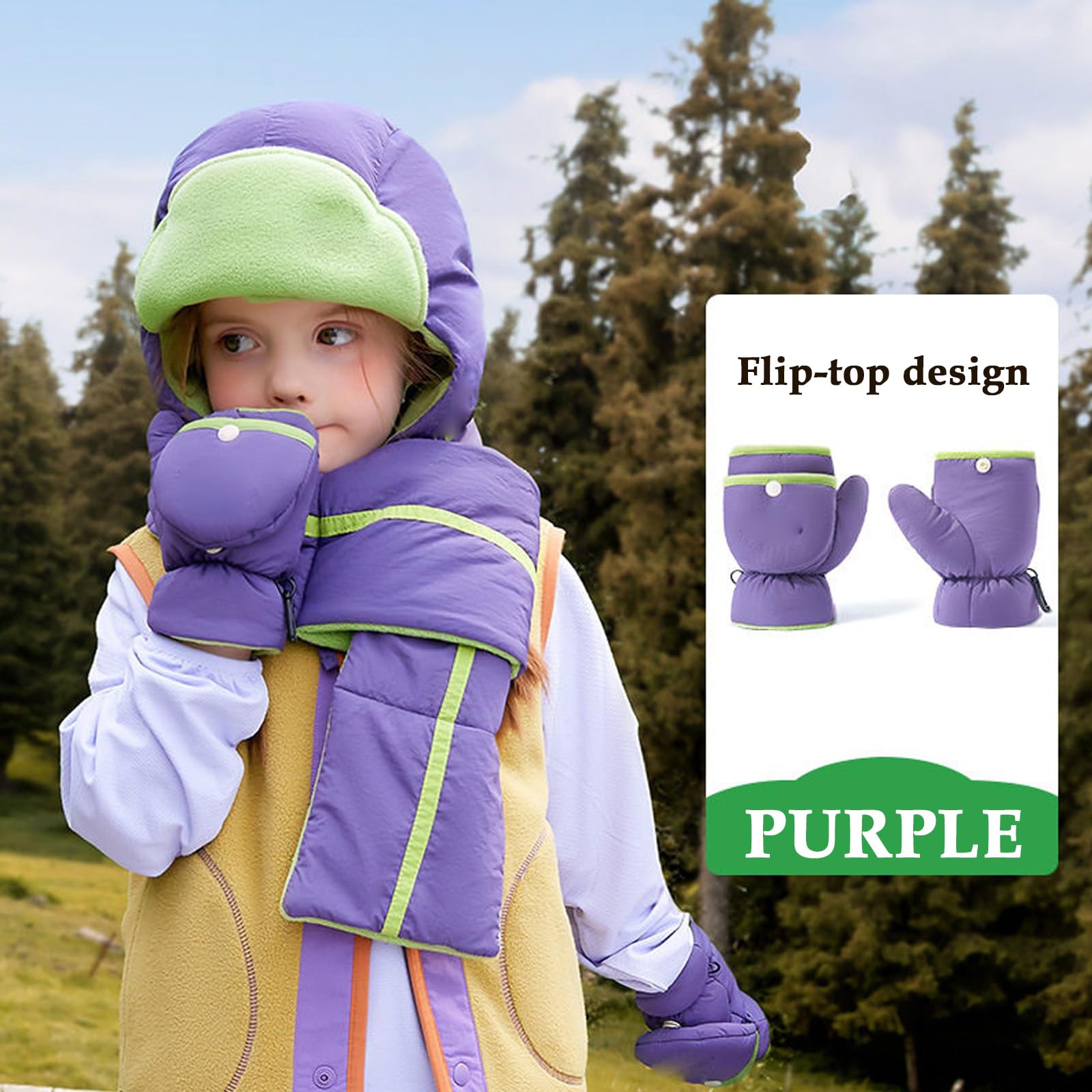 muffole da Neve per Bambini, Guanti da Sci Impermeabili, Design Ribaltabile, Ideale per attività familiari all'aperto/Sport Invernali,1.Purple,L (6~12 Years)
