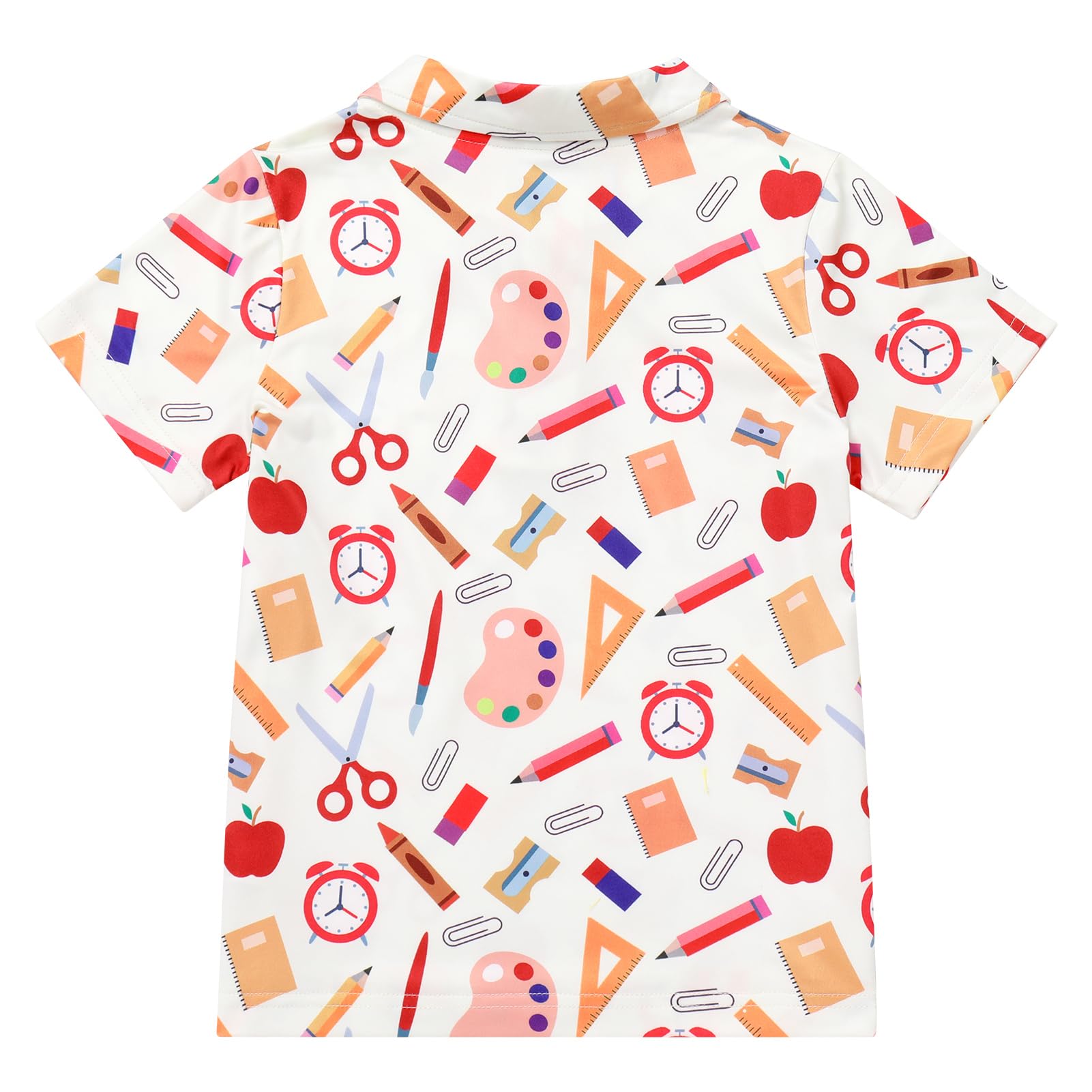 OBEEII Kids Toddler Boys Back to School Shirt Short Sleeve School Bus Button Up Shirt Casual First Day of Kindergarten Shirt White 4-5 T