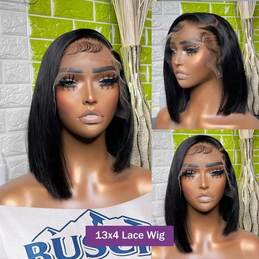 Haarpflege Kurze Gerade Bob Perücke Transparent Mit Spitze Vorne 200% Dichte 100% Echthaar Vorgezupft Für Schwarze Frauen(4x4,180%_8INCHES)