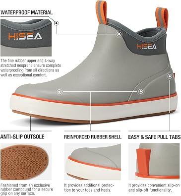 HISEA Mens Deck Boots Waterproof Rubber Rain Shoes