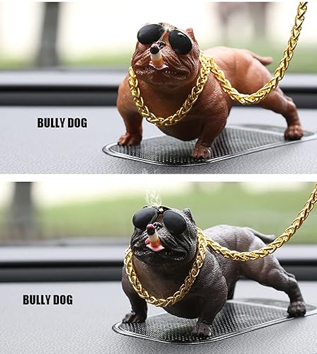 Miniatura 5 de Bully - Figura decorativa de perro para automóvil, bulldog americano, tablero de instrumentos de automóvil, decoración del hogar, cadena dorada