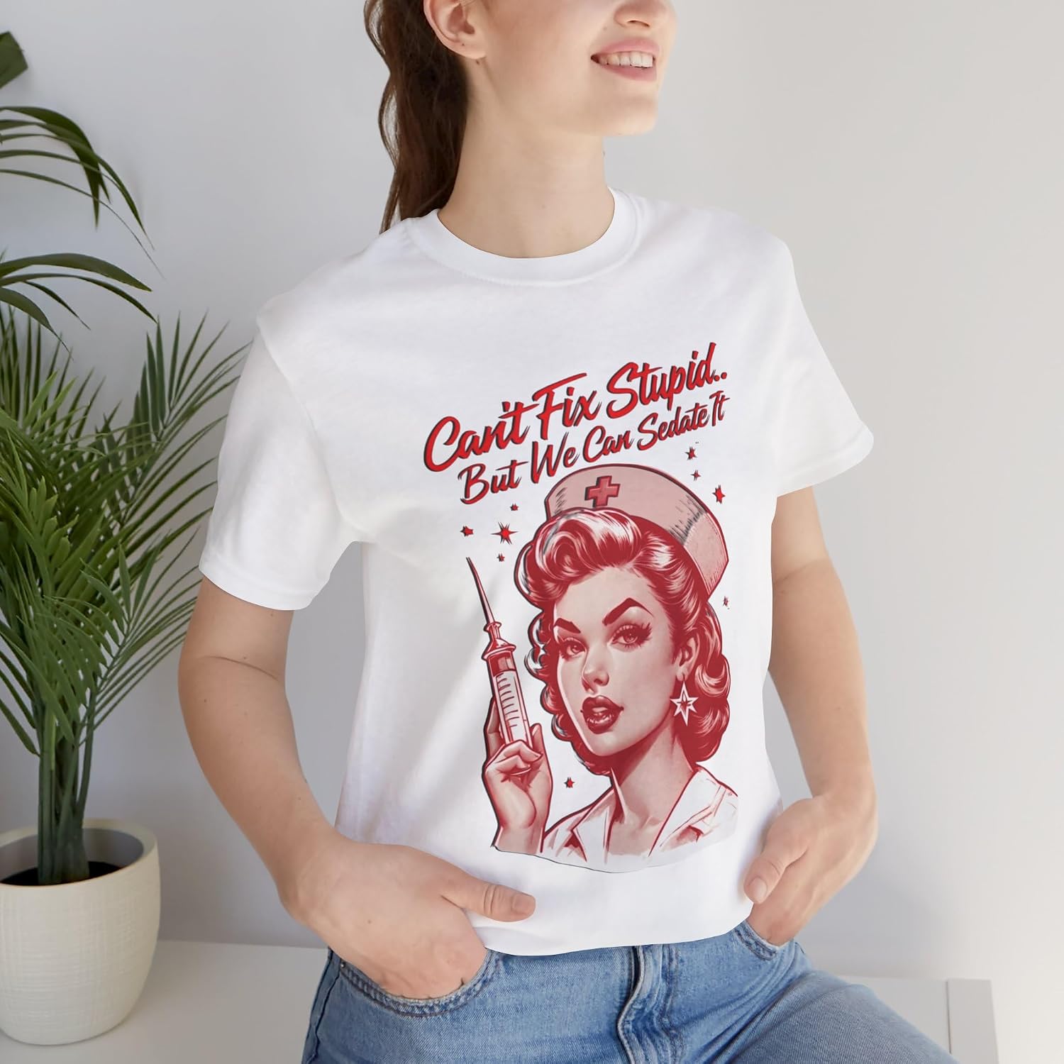 Sassy Nurse T-Shirt - Sedate it, Funny Nursing Top for Medical Pros, Healthcare Humor Apparel, RN Gift Shirt White