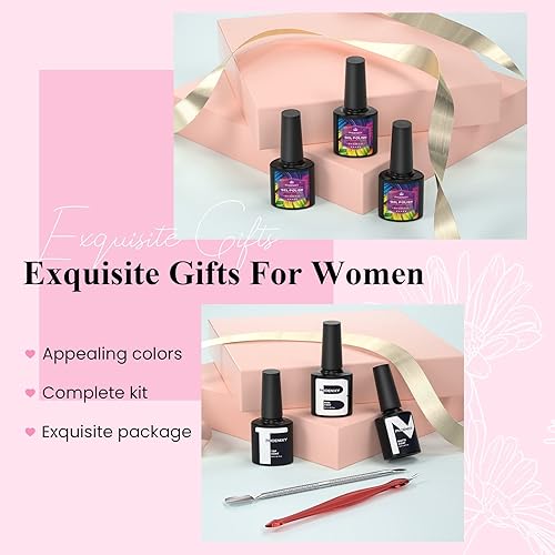 Miniatura 7 de Phoenixy Kit de esmalte de uñas de gel con luz UV, kit de 36 piezas de uñas de gel rosa, rojo, marrón, azul, verde, kit de iniciación de manicura,