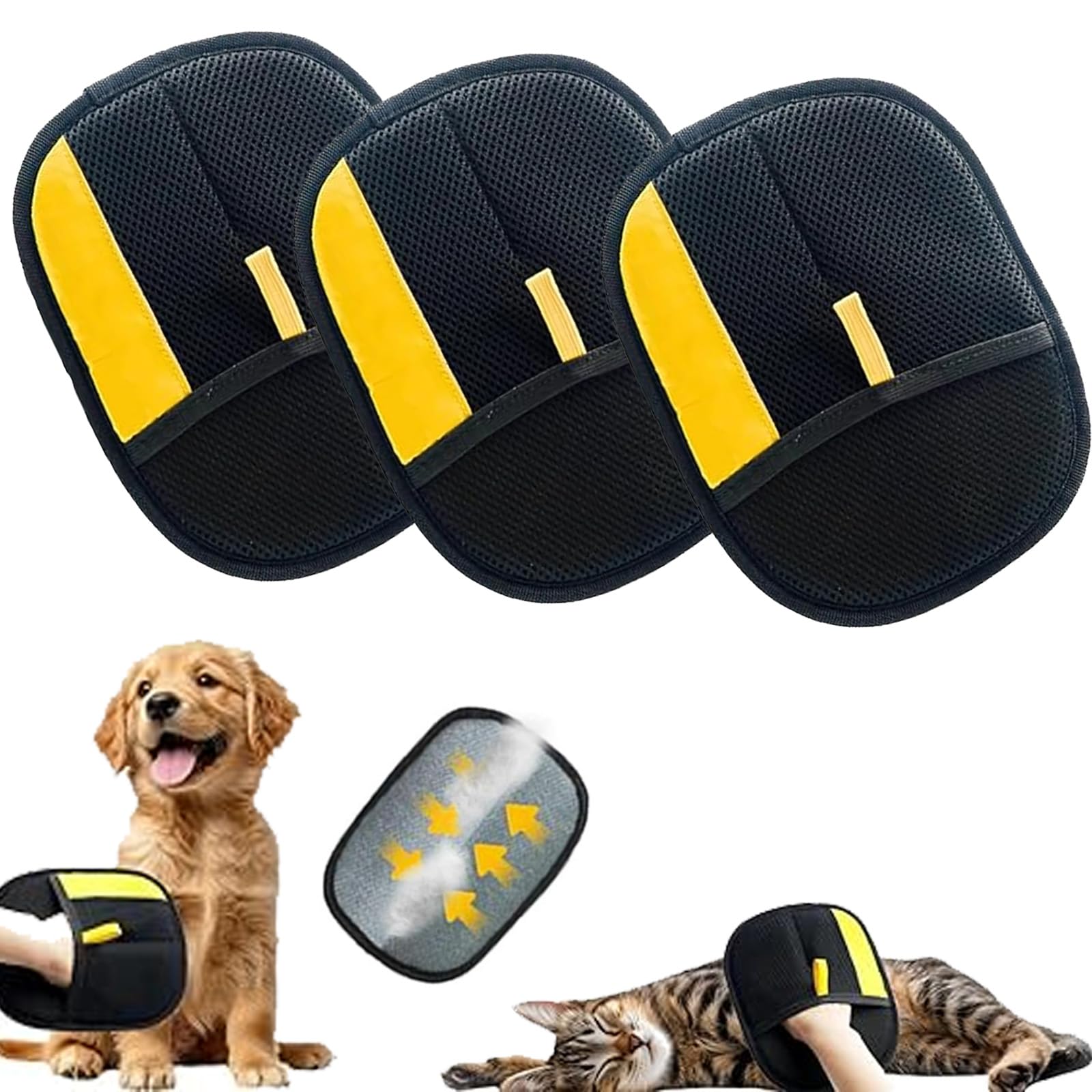 Yomi Pet Hair Remover Glove, Reusable Fur Magnetic Glove, Double-Sided Pet Hair Removal Glove, For Dogs Bathing For Washing, Clothes, Sofas (3 Pieces)