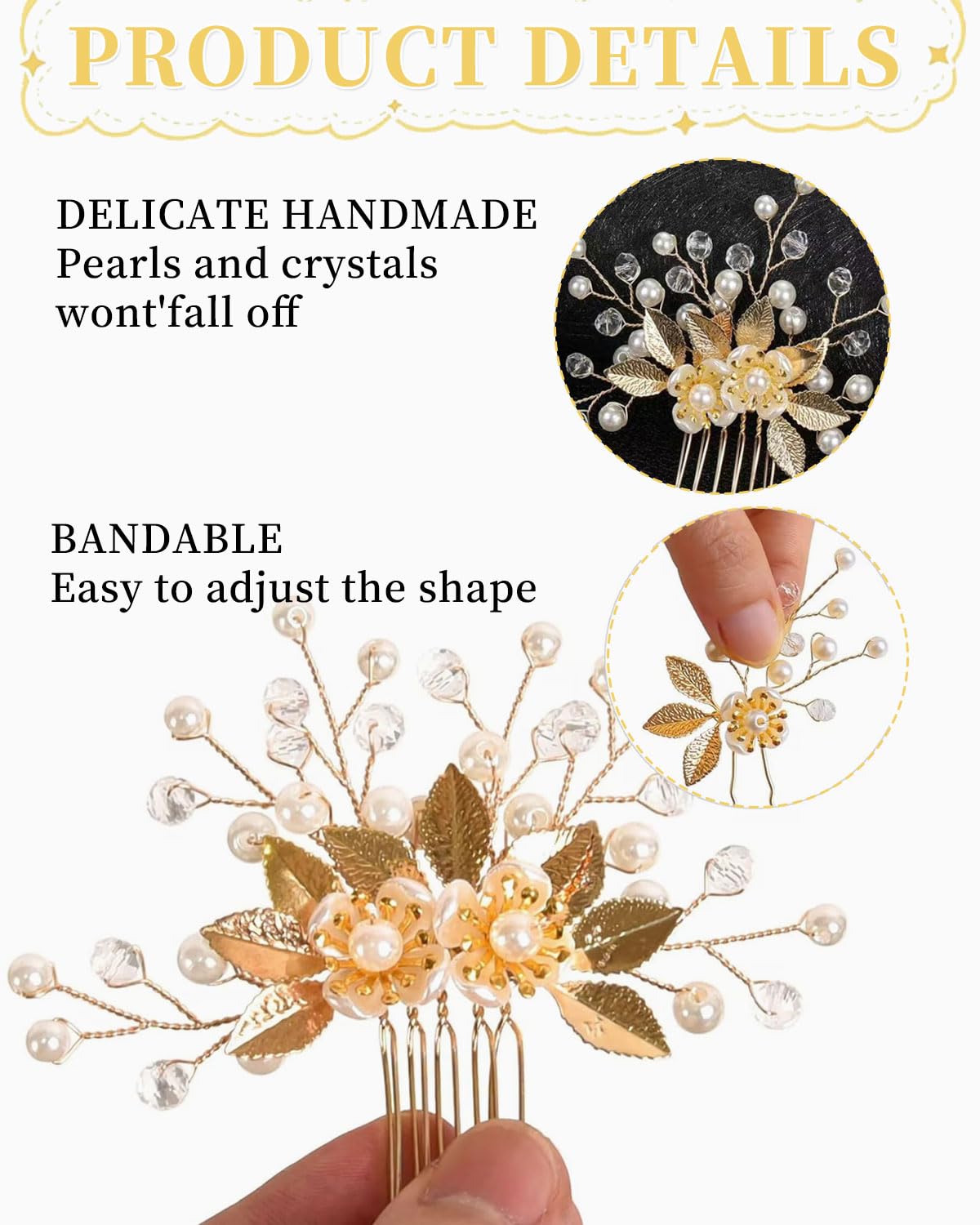 5pcs Accessori da sposa Pettine Oro per Capelli da sposa, Forcina Fiore Di Perla, Nuziale Decorativo Cerchietto Festa di Nozze Capelli da Sera, Semplice e Generoso