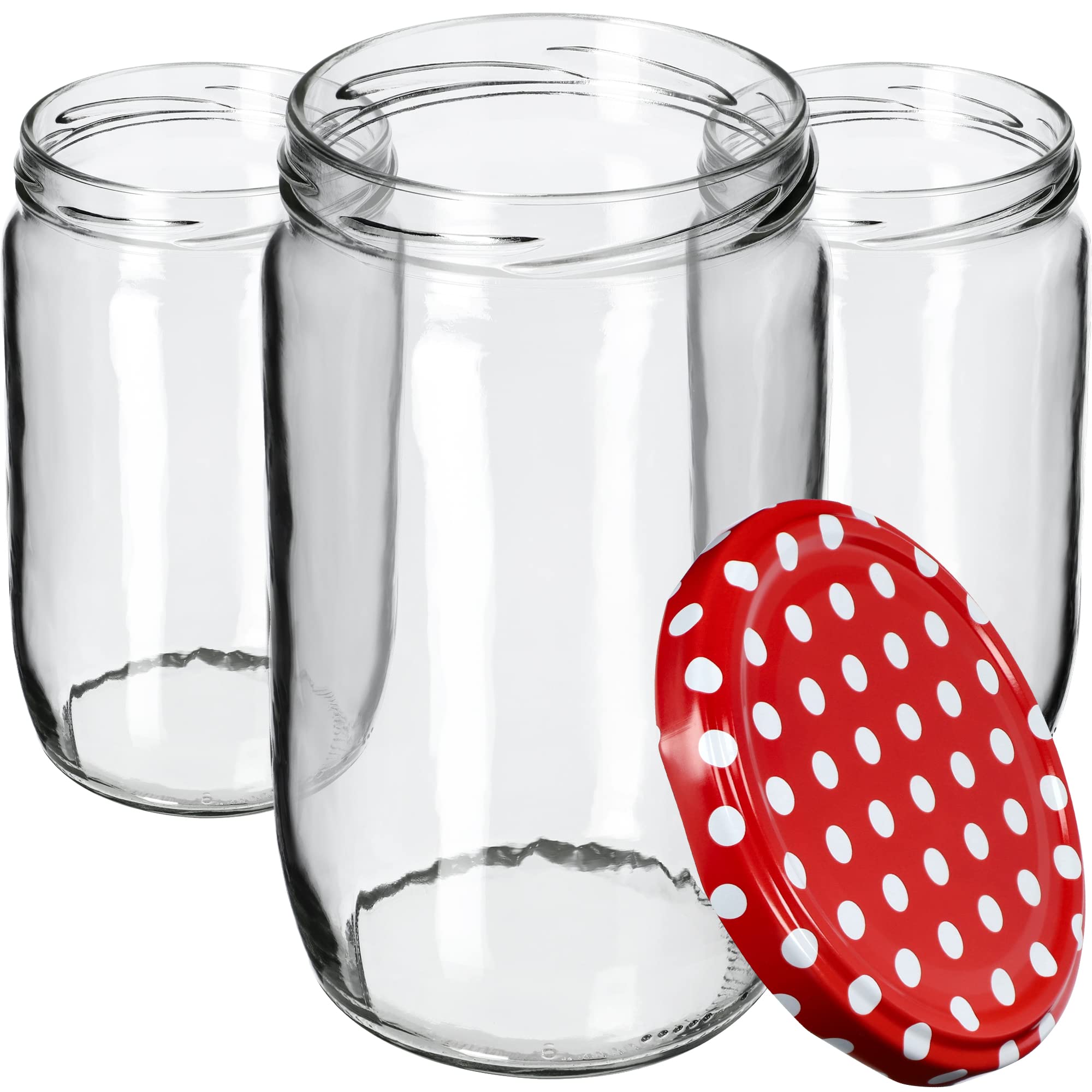 KADAX grandi barattoli in vetro 720ml Ø82 rosso a pois – tappo a vite ermetico, per conserve, sottaceti, verdure lacto-fermentate e marmellate fatte in casa