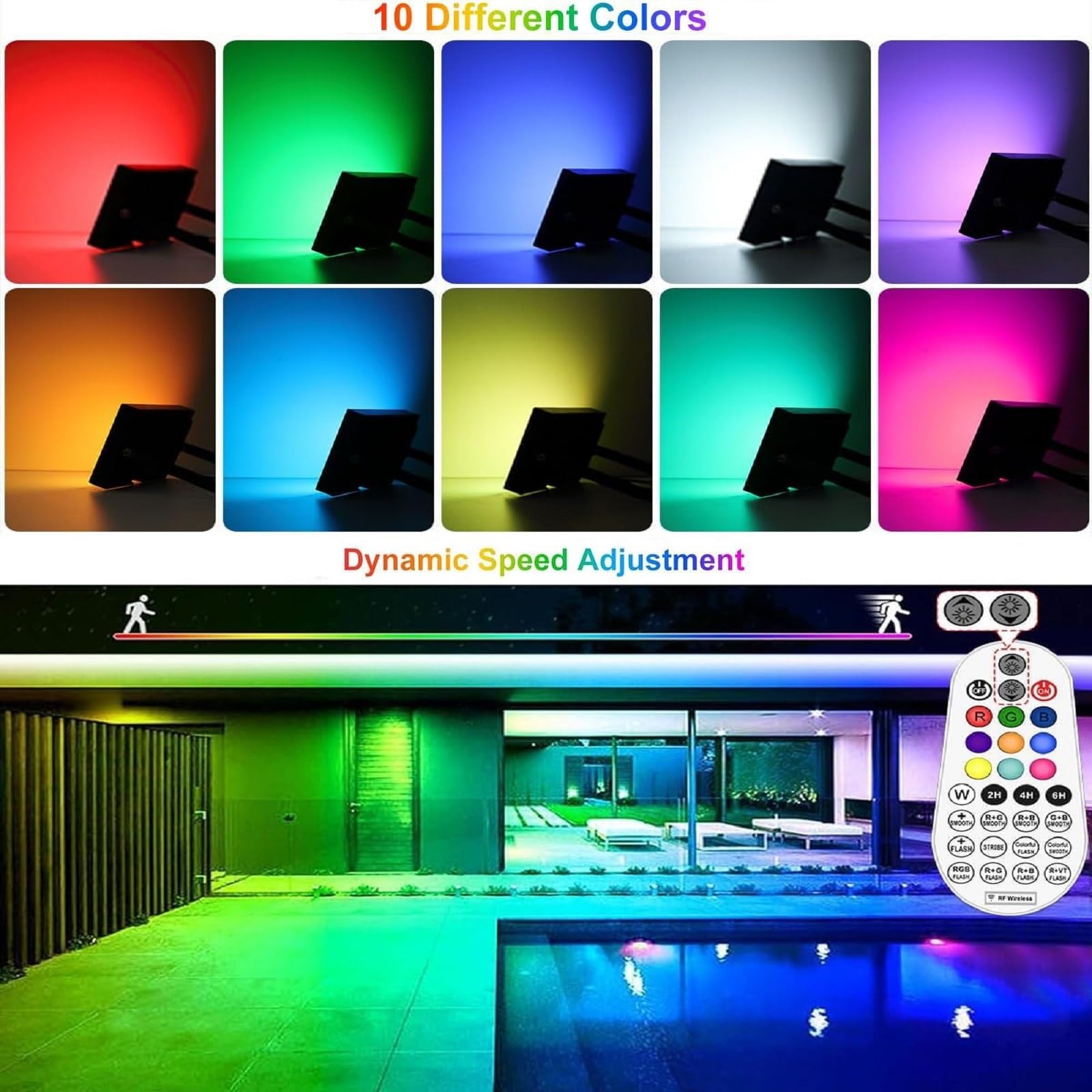 MEIHUA 35W Foco RGB Exterior Con Control Remoto Floodlight 10 Colores