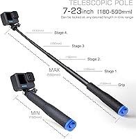 Vista 2 de GEPULY palo selfie de 7''-23'' impermeable monopod de tamaño bolsillo mango subacuático de aluminio para cámaras digitales GoPro Hero Session Max