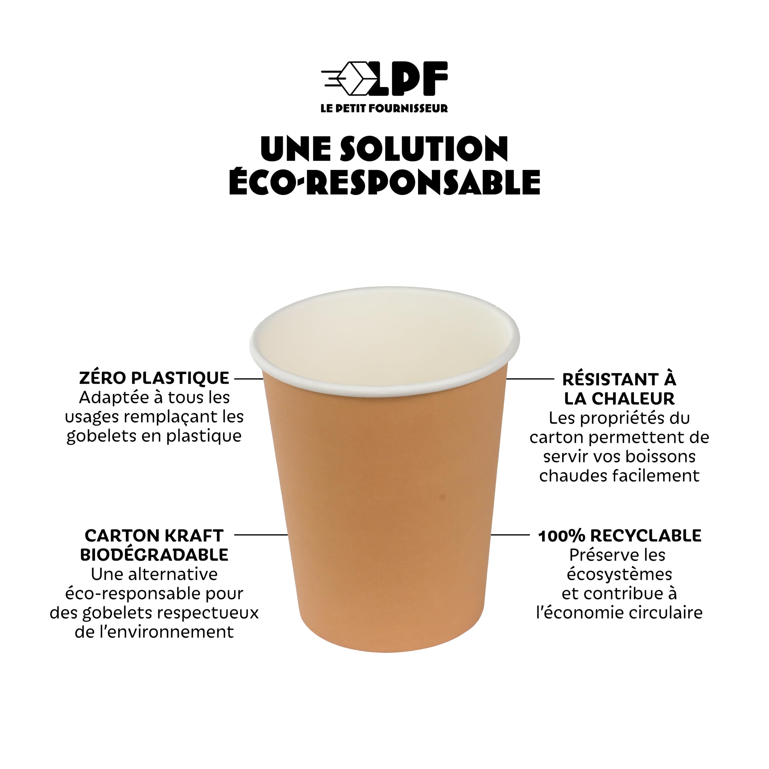 LPF LE PETIT FOURNISSEUR - 500 Gobelets Carton Brun 10cl - 100% Recyclable - Boissons Chaudes ou Froides