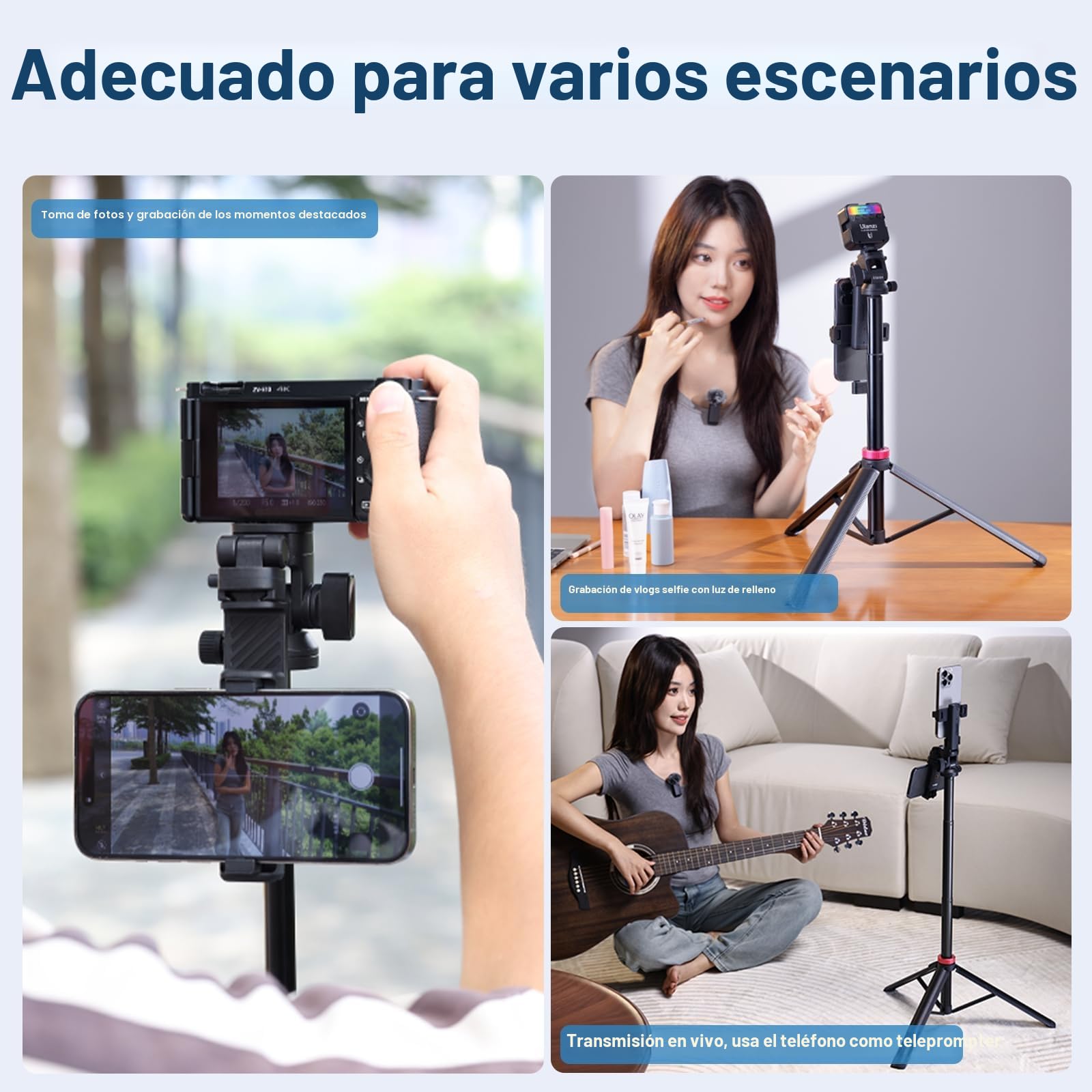 Ulanzi MT-78 Trípode Extensible de 183cm, Palo Selfie, Trípode 2 en 1 para Teléfono y Cámara con Clip para Moviles, Rótula de Bola de 360°, Zapata Fría, para Sony, Canon, iPhone 16 15 14 13 12