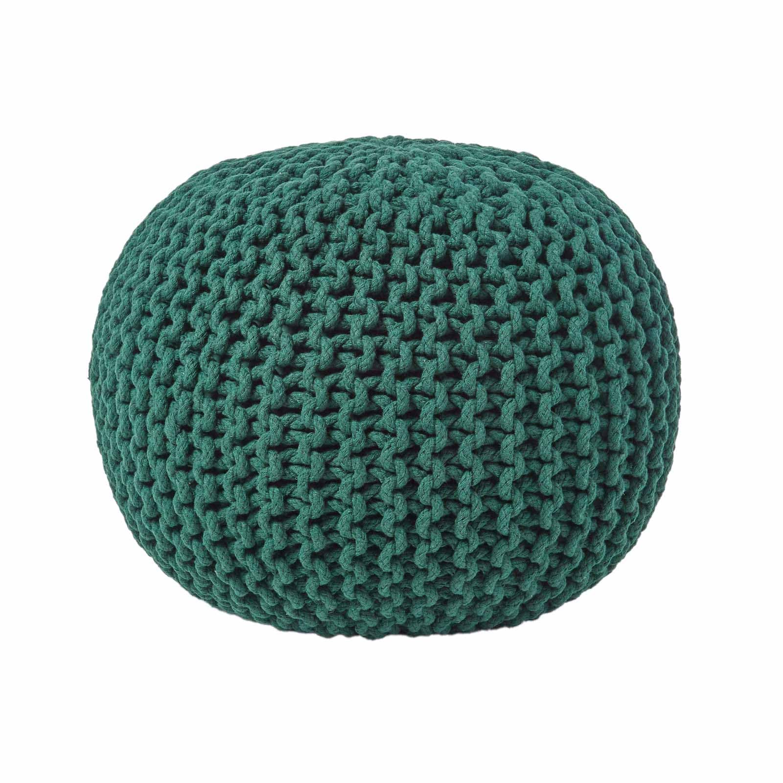 HOMESCAPES Forest Green Knitted Pouffe Footstool Bean Filled 100% Cotton for Living Room Children or the Elderly — image 1