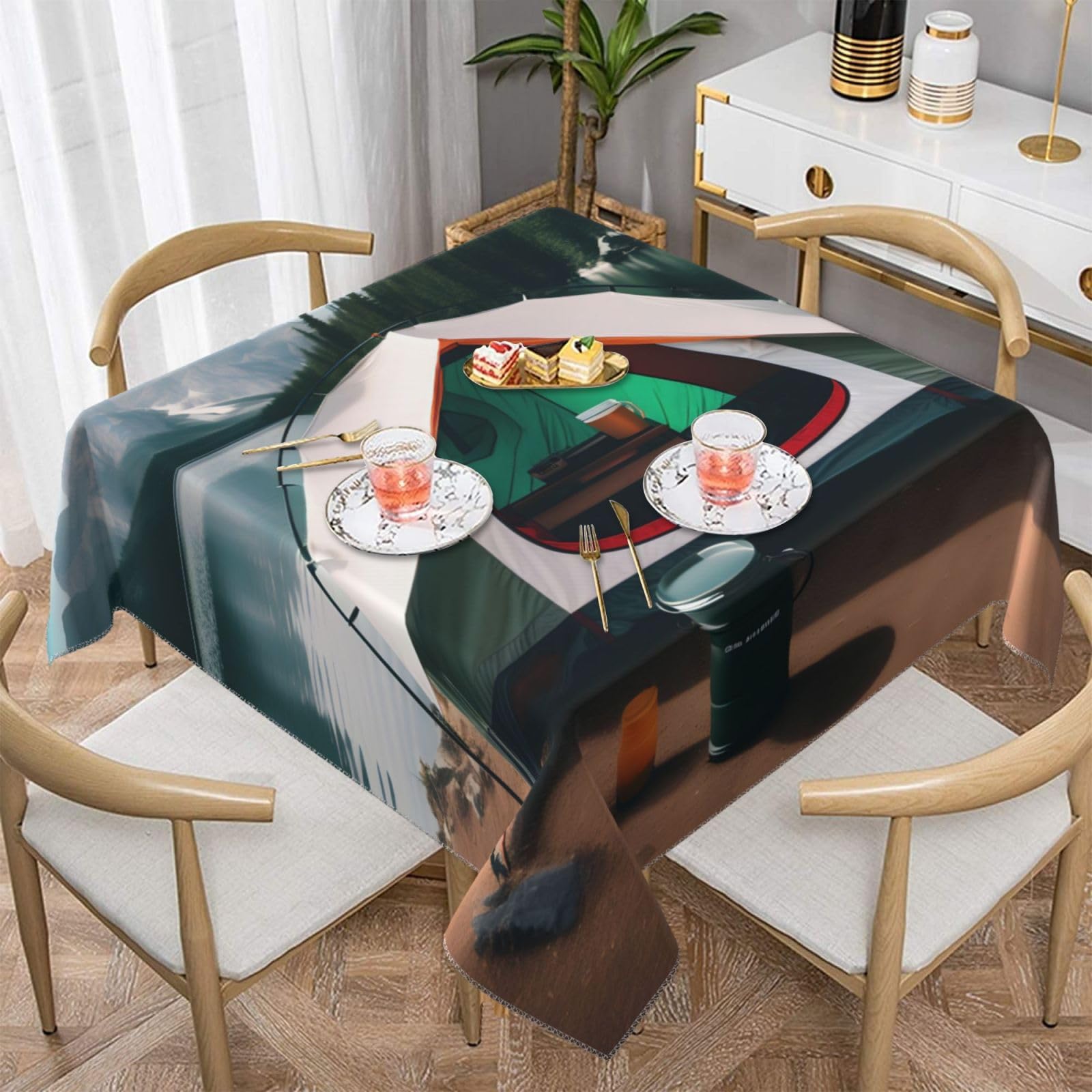 Nappe carrée Lac Camping imprimée douce et infroissable pour décorer votre table