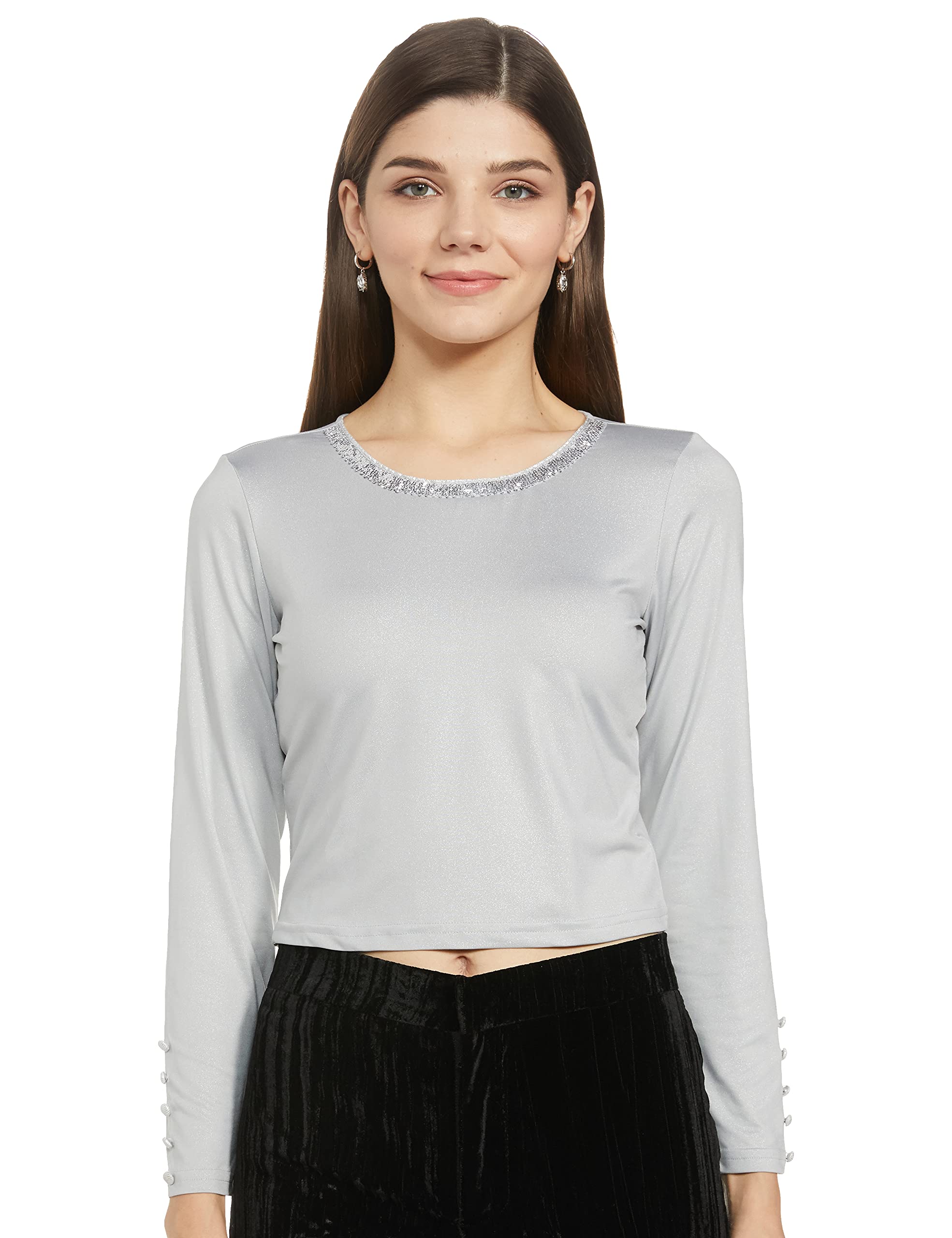 Aurelia Women's Polyester Solid Regular Fit Top in neutral