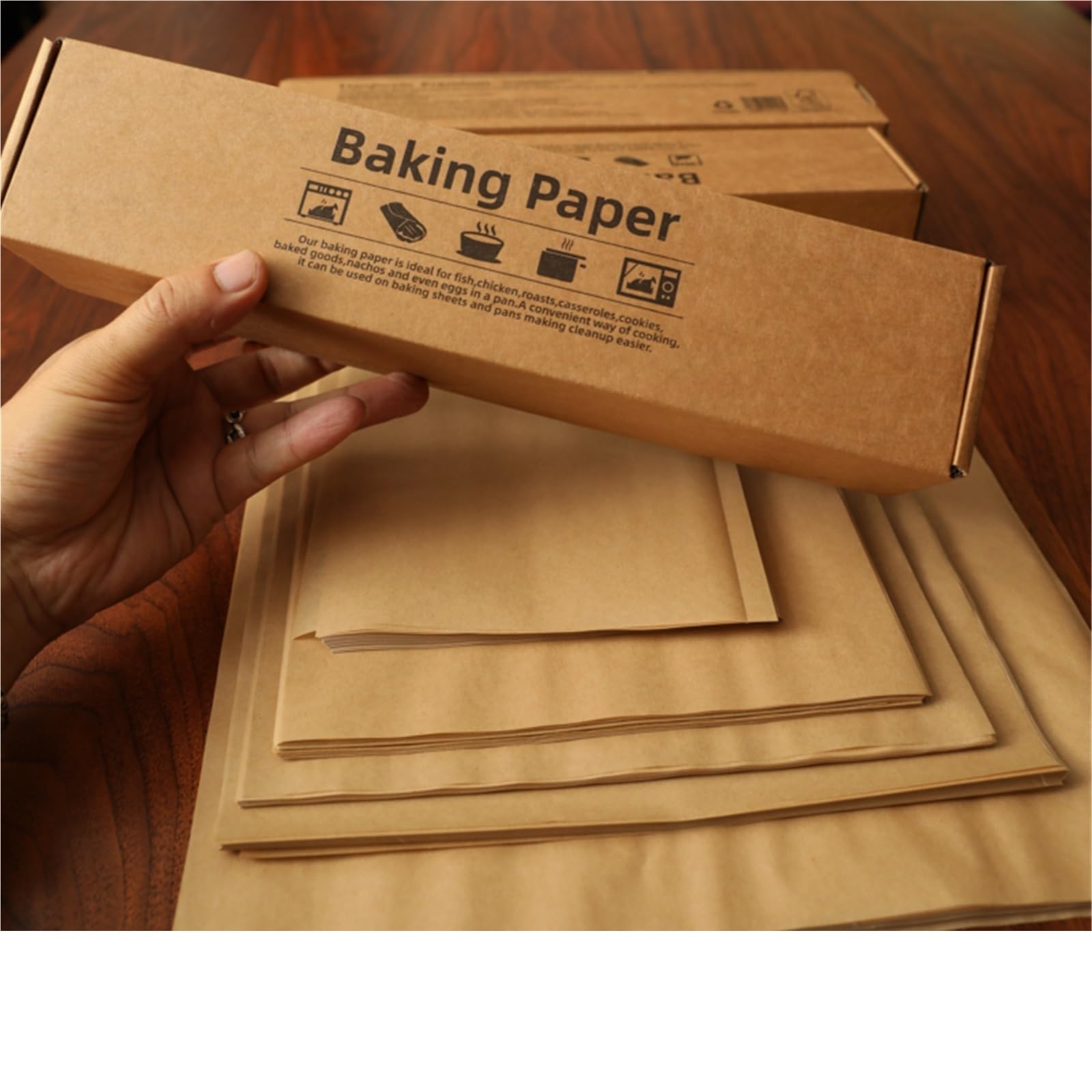 backpapier Sandwich-Geschenkpapier, Lebensmittelkorb-Einlagen, fettdichtes und antihaftbeschichtetes Backpergamentpapier(Brown 12x12in 200pcs)