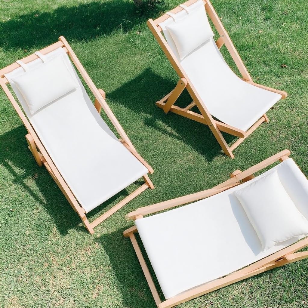2 chaises Longues en Bois avec Toile réglable pour la Plage ou la Piscine