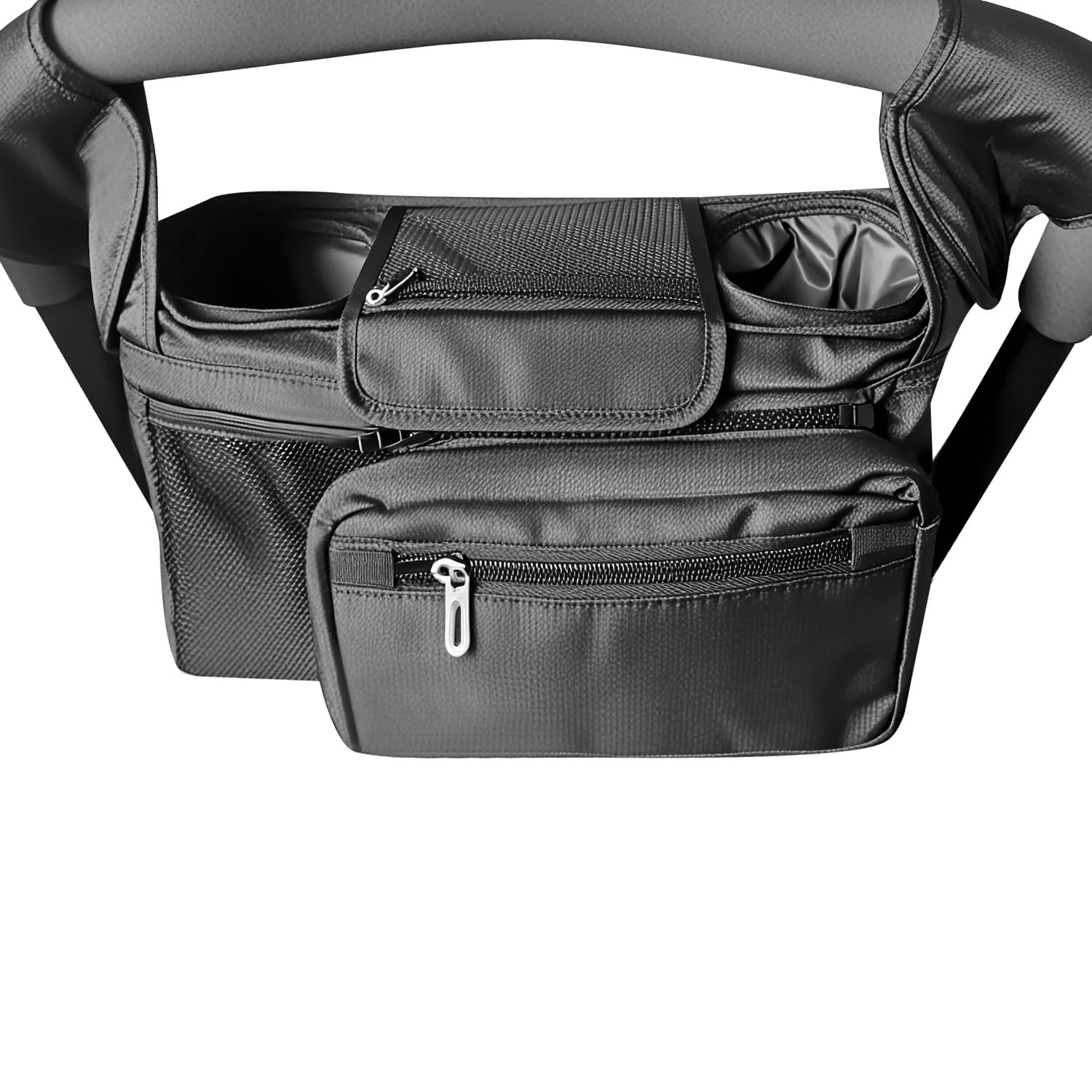 QWORK® Organizador de Cochecito Universal con portavasos aislantes, Bolsa removible y Correa de Hombro Ajustable - Negro