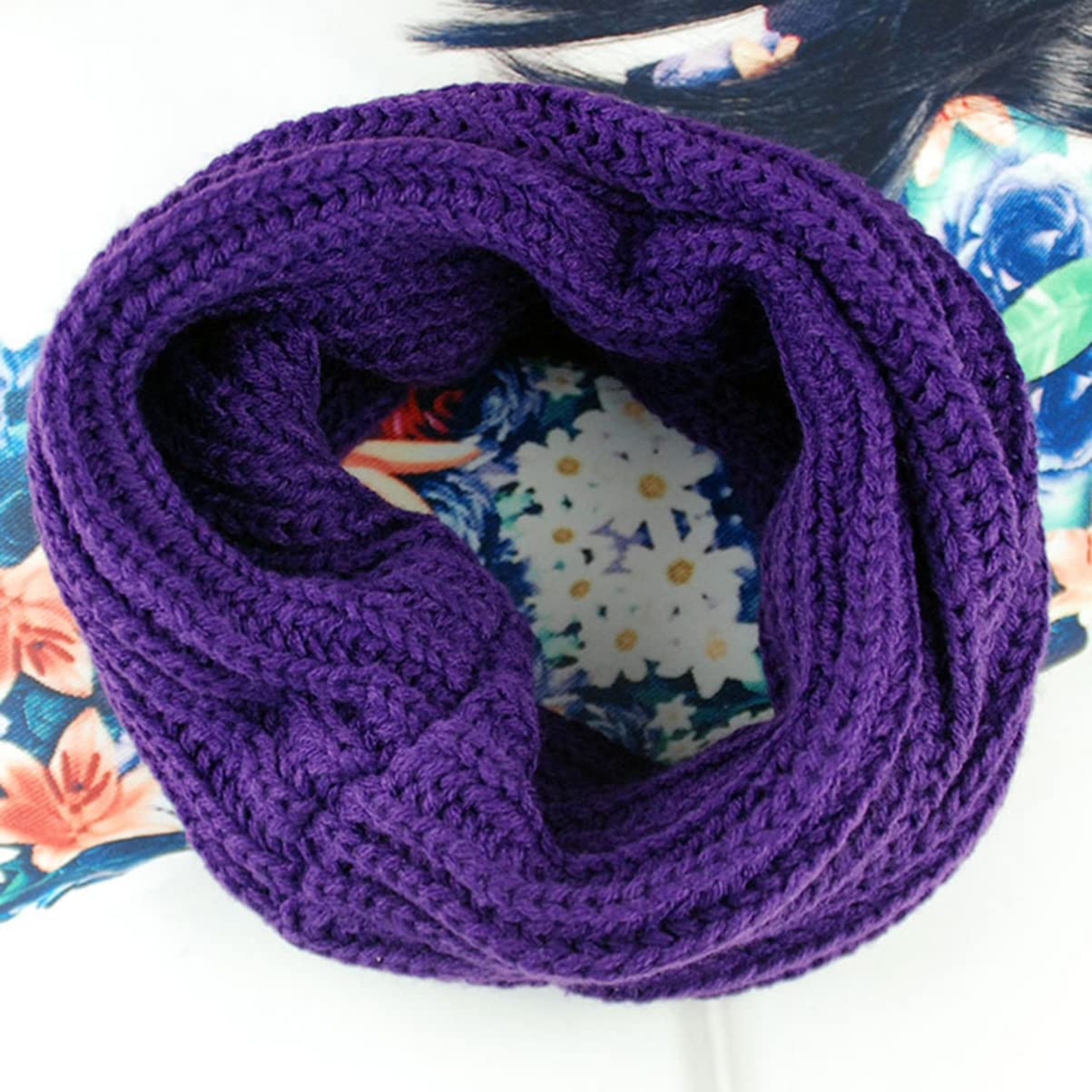 BESPORTBLE Winter Warm Purple Knit Wool Blend Cowl Loop Scarf Thick Versatile Neck Scarf for Cold Weather Fashionable Accessory for Men and Women