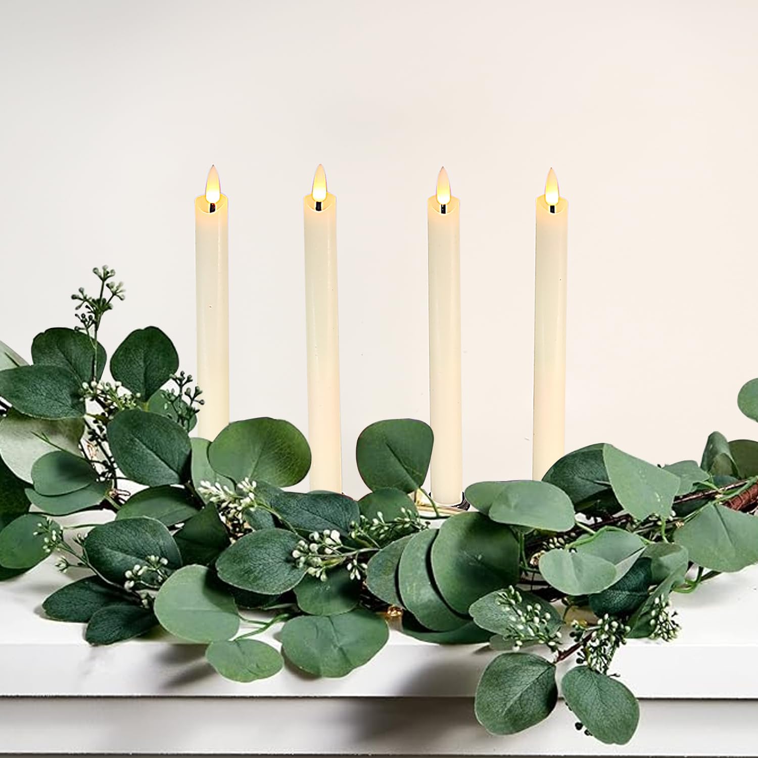 salipt Flameless Ivory Taper Candles Flickering with Timer and 10-Key Remote, Battery Operated LDE Warm 3D Wick Light Window Candles Real Wax Pack of 12, Christmas Home Wedding Decor(0.78" X 9.64")