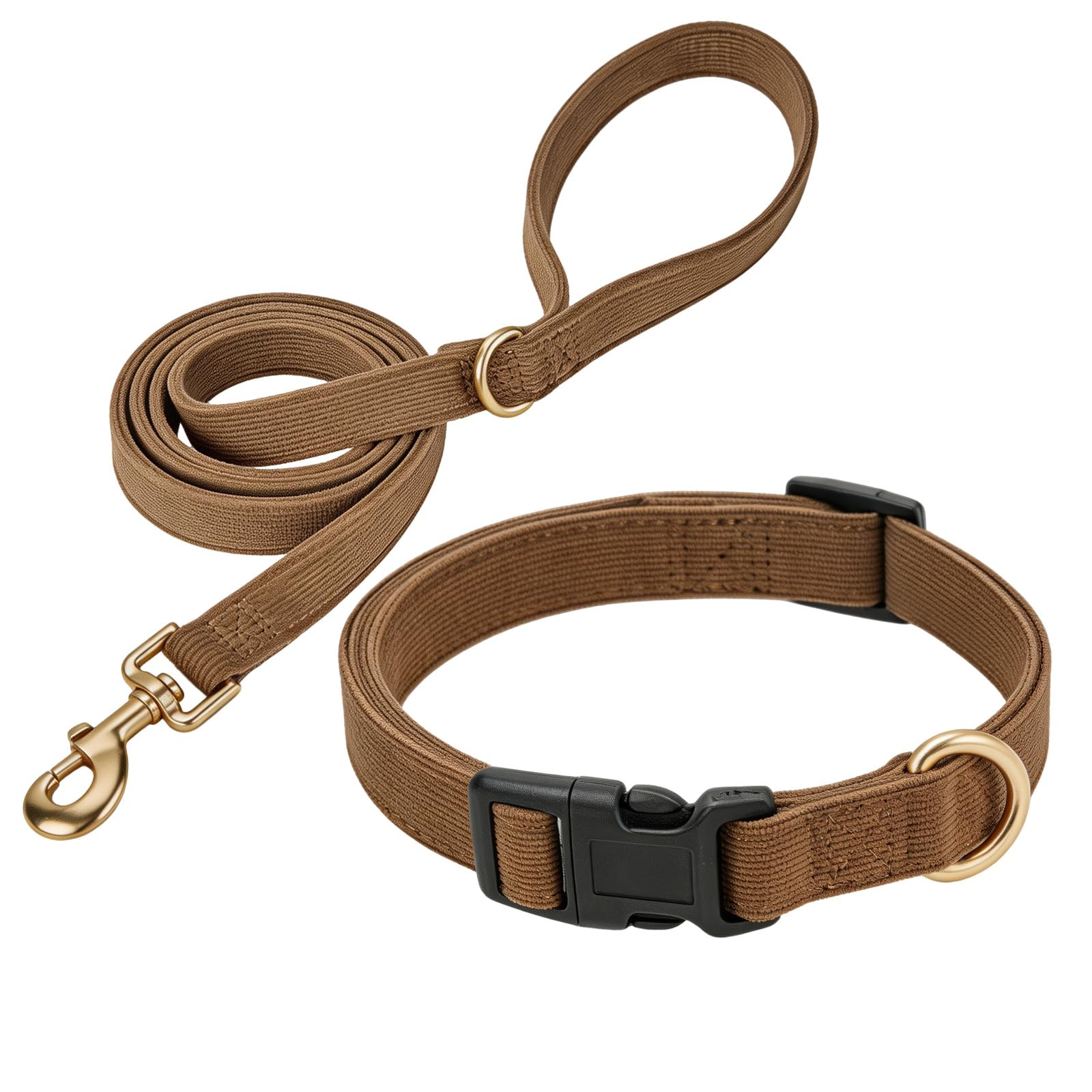 Petiry Corduroy Dog Collar and Leash Set for Small Dogs - Adjustable with Secure Buckle, Comfort for for Puppies and Small Breeds,Brown,S