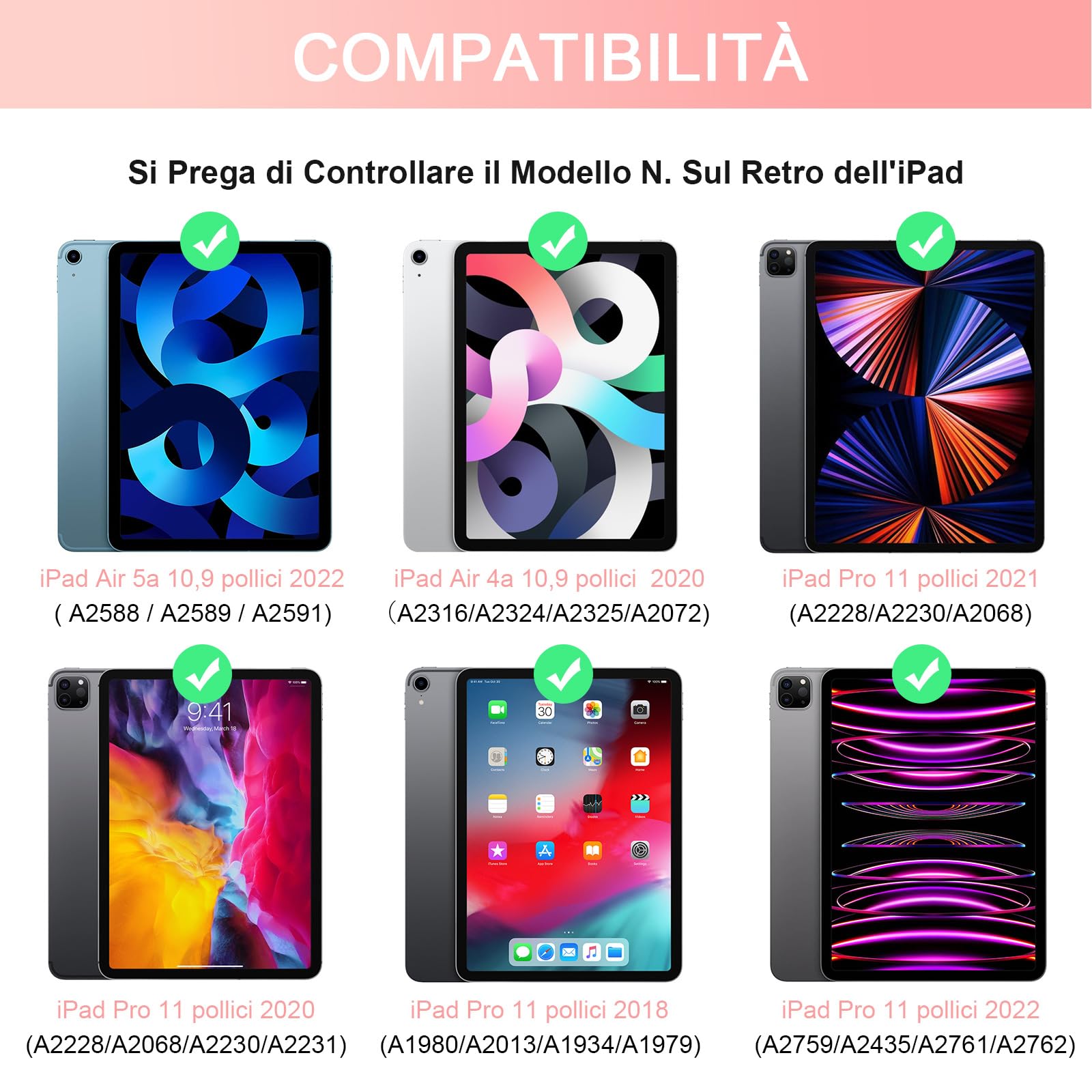 SOPPY Custodia con Tastiera per iPad Air 11 pollici (M3 2025 / M2 2024) e Air 4a/5a Gene e iPad Pro 11 pollici (1a/2a/3a/4a), Cover con Tastiera Staccabile, con Slot per Penna Stilo, Rosa