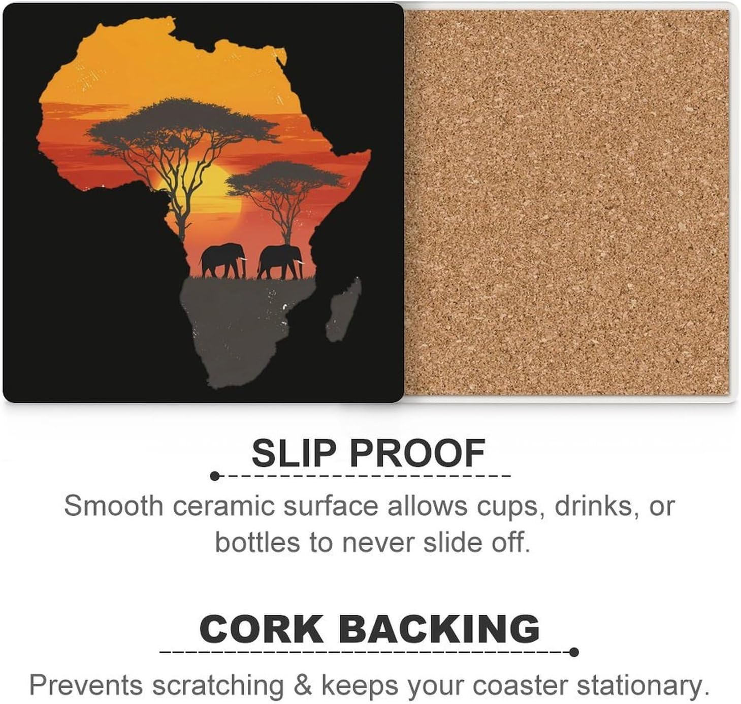 African Safari Map Coaster for Drinks Square Ceramic Table Coasters Stone Mat Crafts 4PCS Home Kitchen Decor