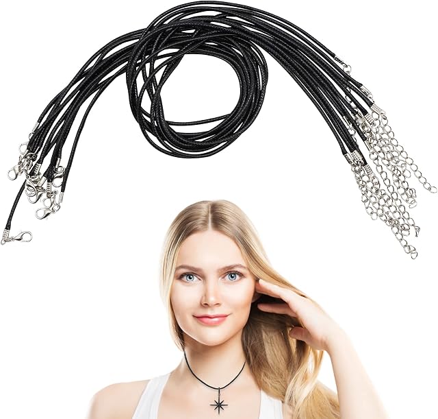 10 PCS Waxed Necklace Cord with Clasp 1.5mm Necklace Cord,Adjustable Braided Necklace Rope for Christmas Necklaces DIY Bracelet Jewellery Making(Black)