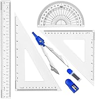 Vista 1 de Coopay Juego de reglas de plástico para herramientas de geometría matemática de 12 pulgadas, incluye regla recta, regla triangular, transportador