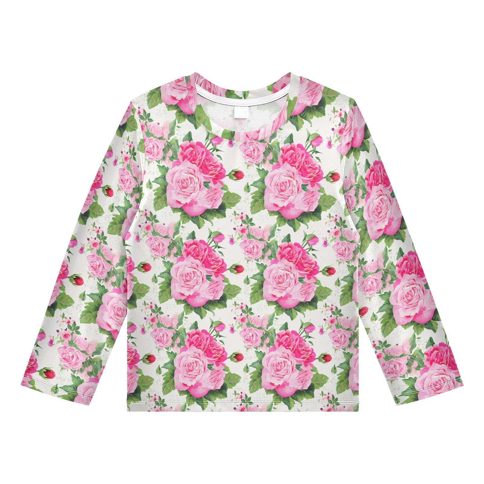 Rose Blossom Foliage White Boy's Rash Guard Swim Shirt Long Sleeve Sun Shirt for Toddler Kid UPF50+ 4T