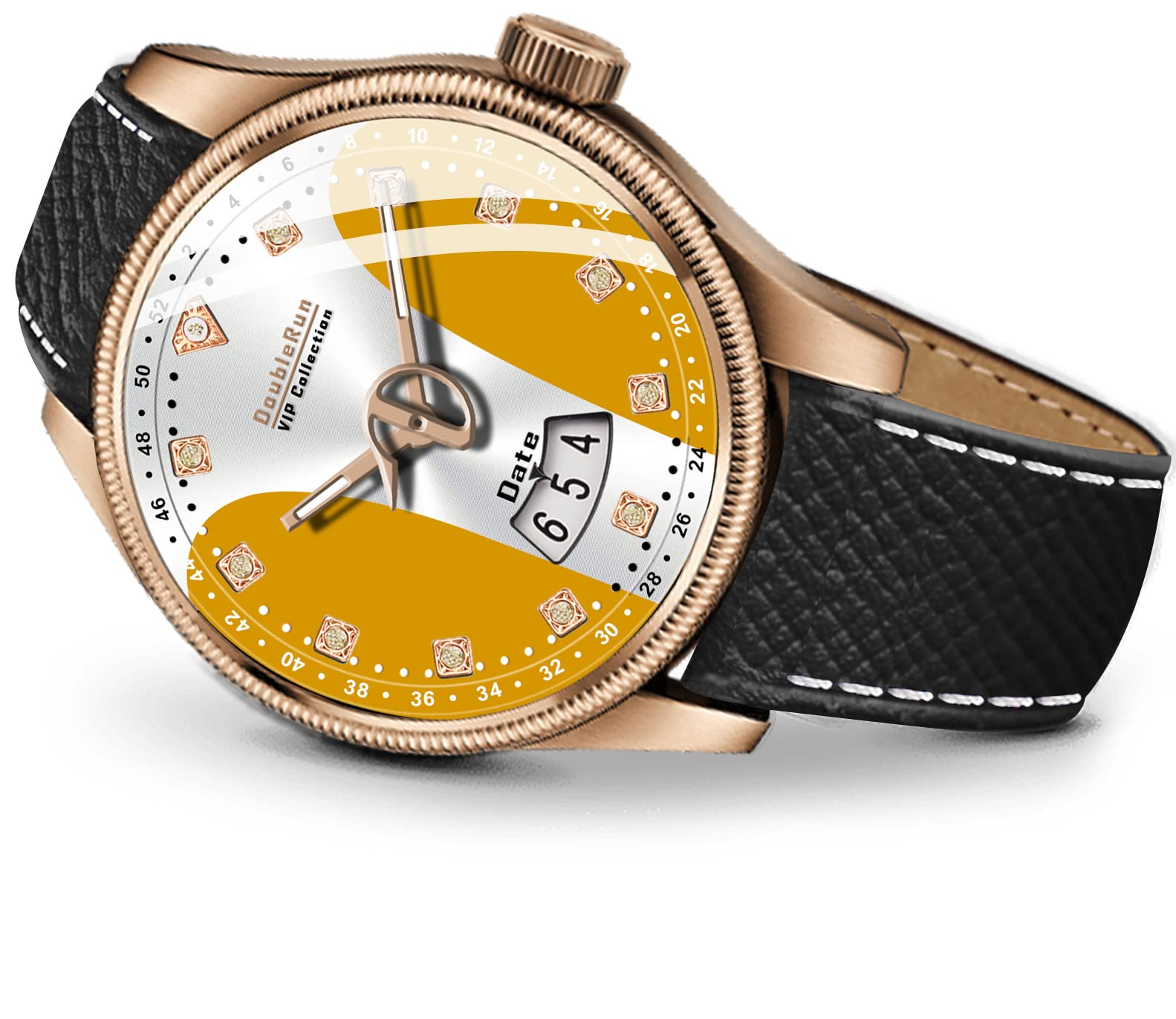 DOUBLERUN 10016_3D Glass Date Display Yellow Dial Leather Belt Analog Watch - for Men (B0BTWZJ3GB) Amazon Price History, Amazon Price Tracker