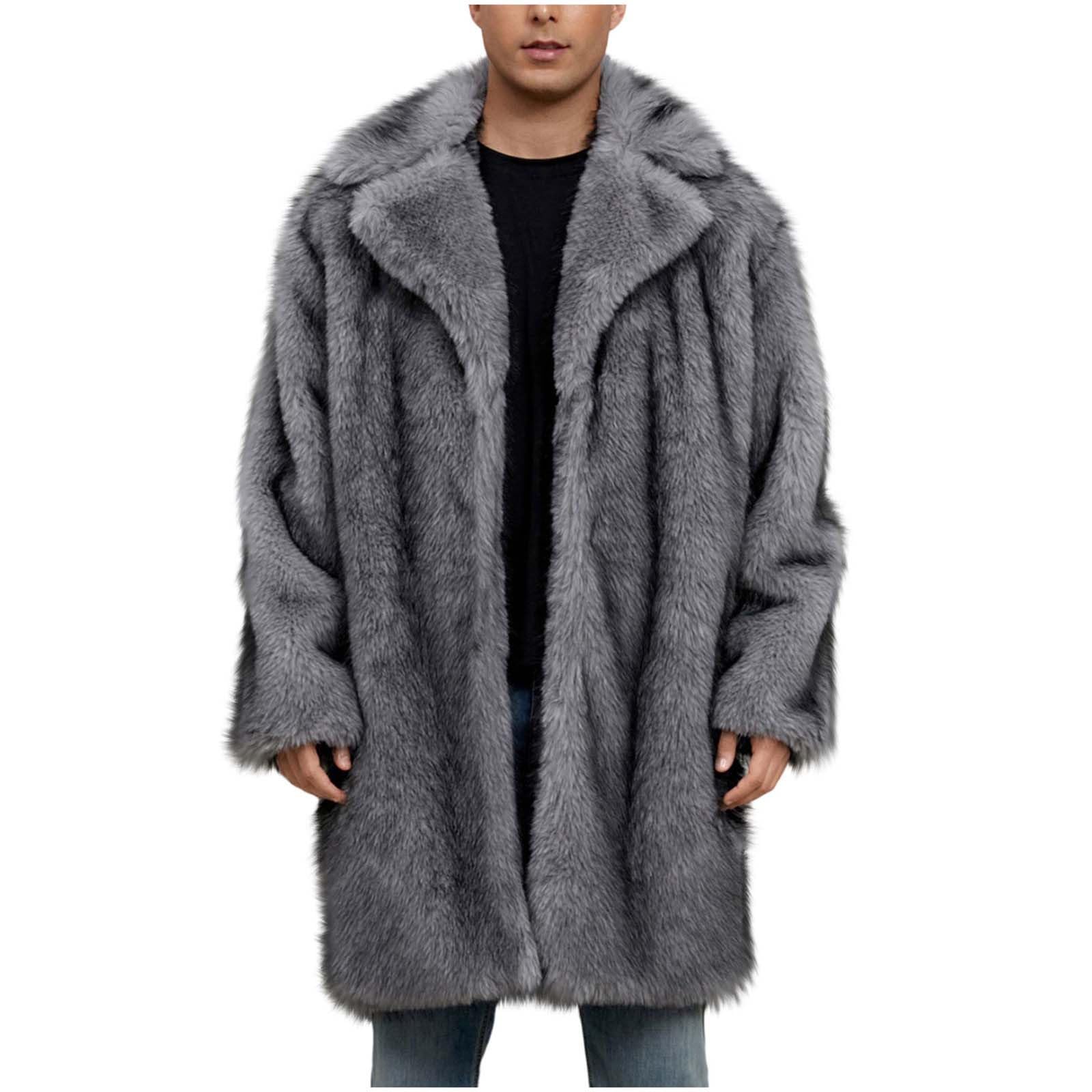 Abrigo de piel sintética para hombre, cárdigan largo de invierno con frente abierto, chaqueta de forro polar mullido, cuello vuelto, abrigo cálido, gabardina, gabardina, viajes, fiesta