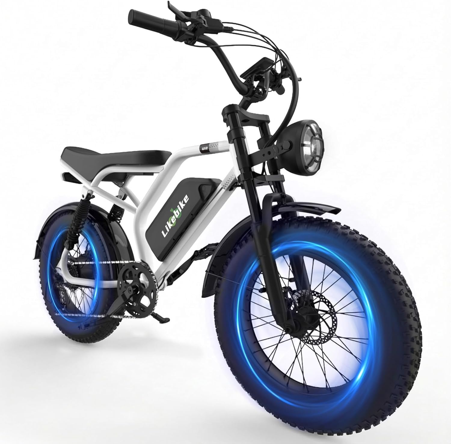 Likebike Fat Tire Electric Dirt Bike, 1500W/2000W/3000W Peak Power, Up to 40MPH & 100 Miles Range, 20" Fat Tire Dual Suspension Mountain Off-Road and Snow Cruiser for Adults
