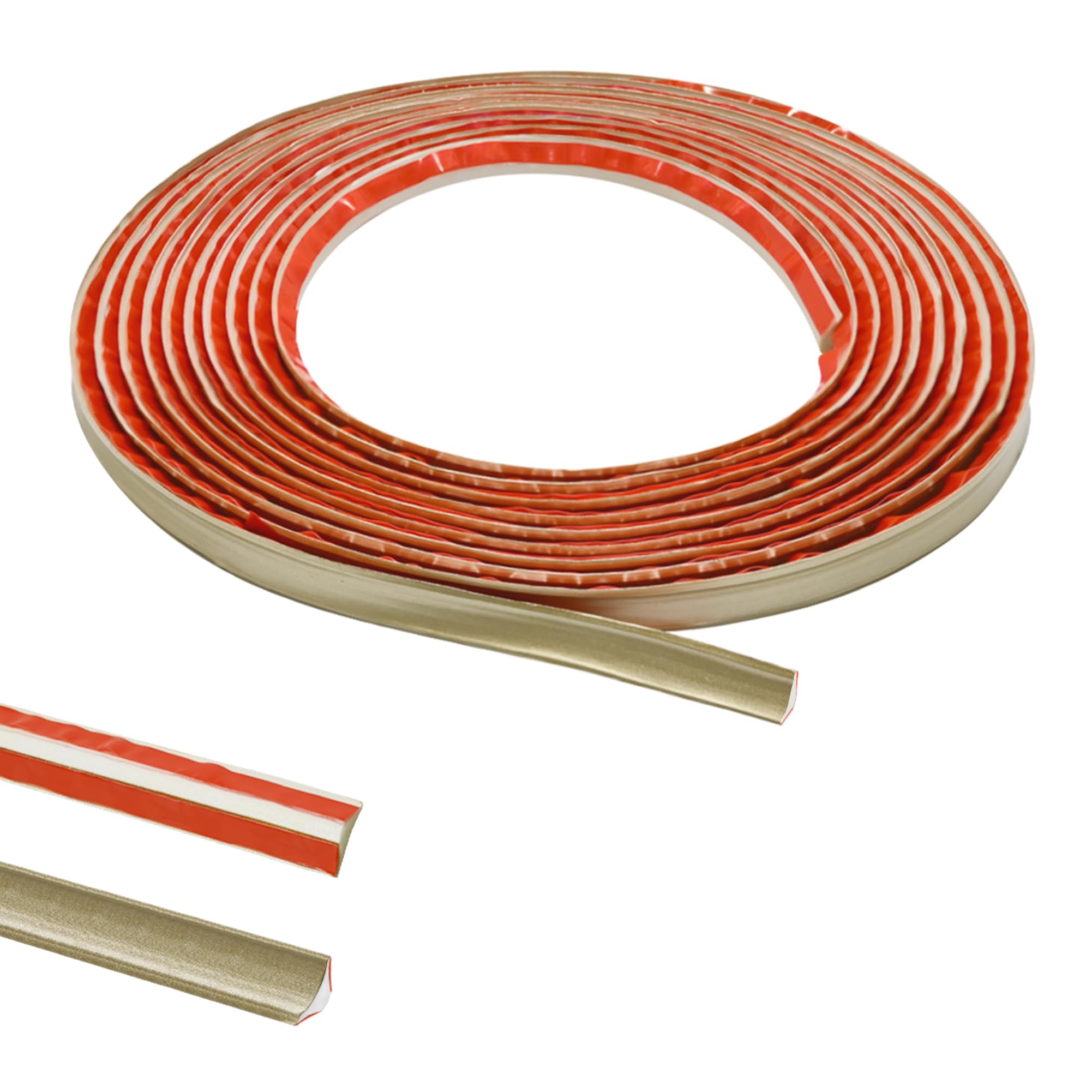 Champagne Gold PVC Quadrant Trim,Flexible Laminate Beading Self Adhesive Plastic Wall Corner Edging Strip for Worktop Ceiling Floor,Caulk Moulding Skirting Board Trim(5M,12mm*6mm)