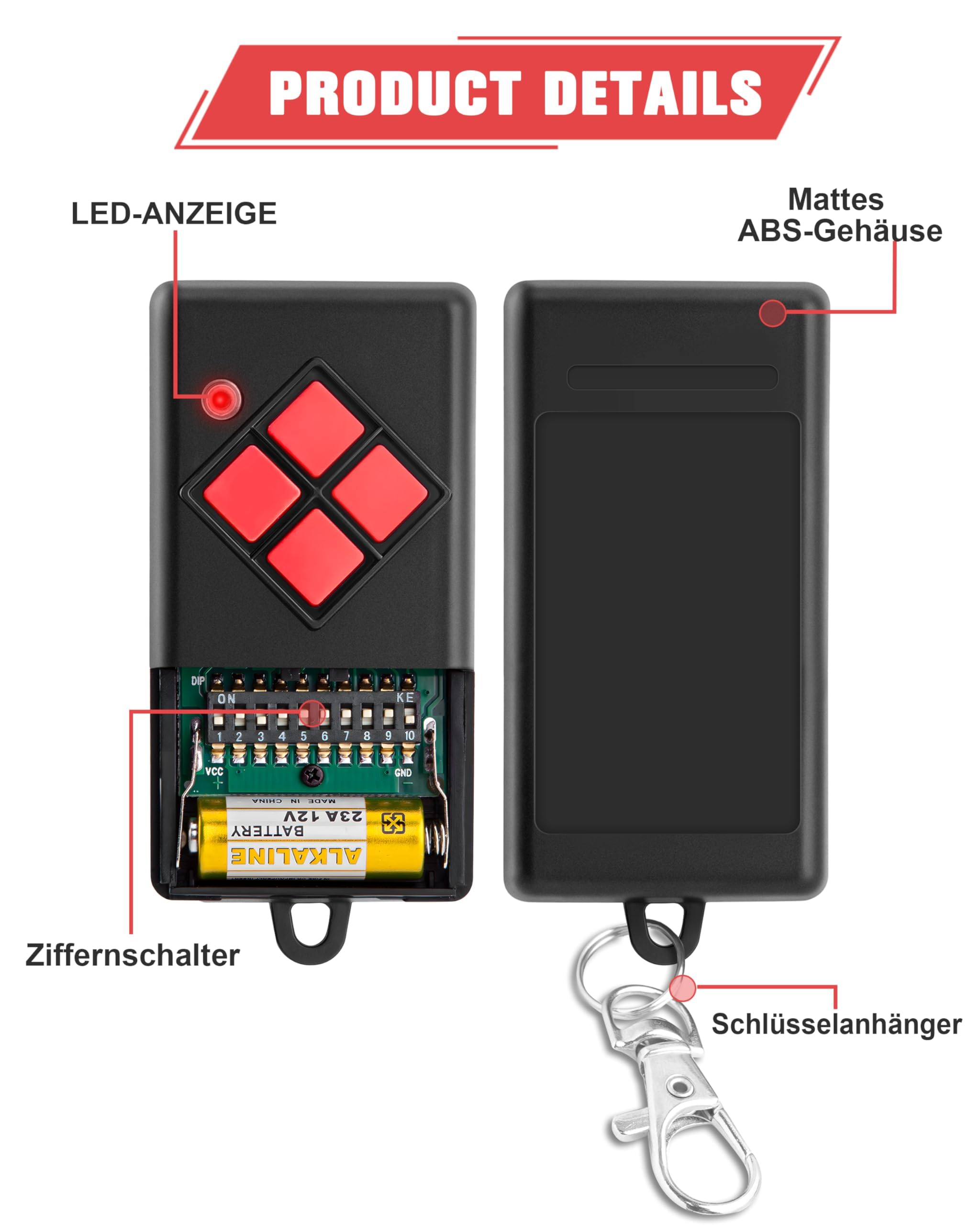 Garagentor Fernbedienung für Dickert S10-868A4L00, 868.3MHz AM Handsender Ersatz für Dickert S10-868A1L00, S20-868A4L00,2 Stück