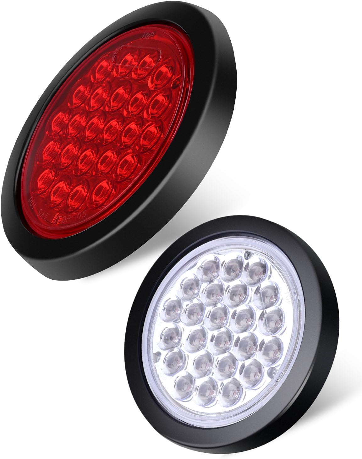 8Pcs 4 Inch Round Led Trailer Tail Lights Red 24 LED Stop Turn/Brake Tail Marker Lights with Rubber Gaskets Sealed Flush Mount for Truck Trailer RV Boat (4 Red 4 White)