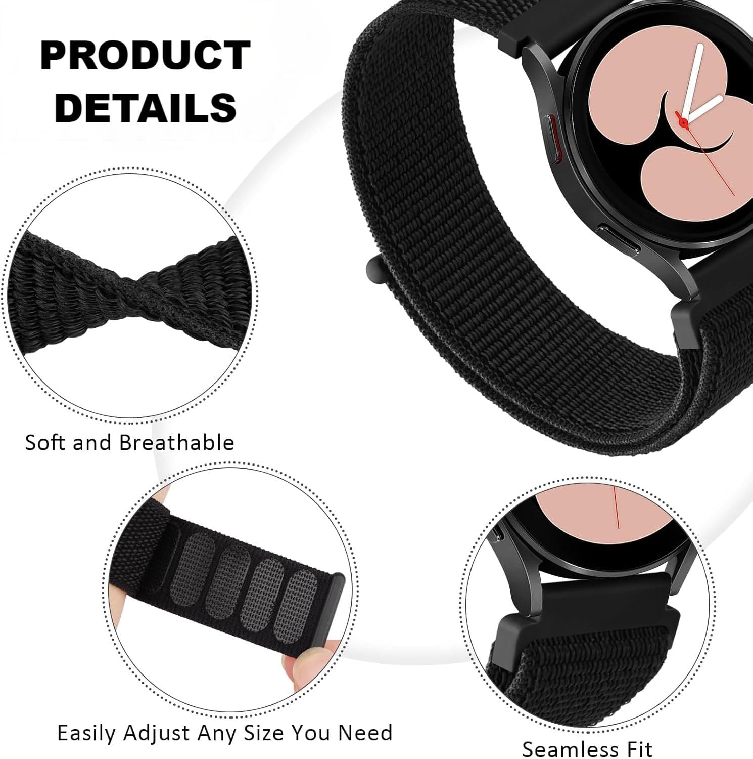 Pasek do zegarka Garmin Forerunner 265S/255S/Music/Vivoactive 4S 40 mm/3S 39 mm/Venu 3S/2S/Move 3S/Active S, regulowany pasek do zegarka, miękki nylonowy pasek do zegarka