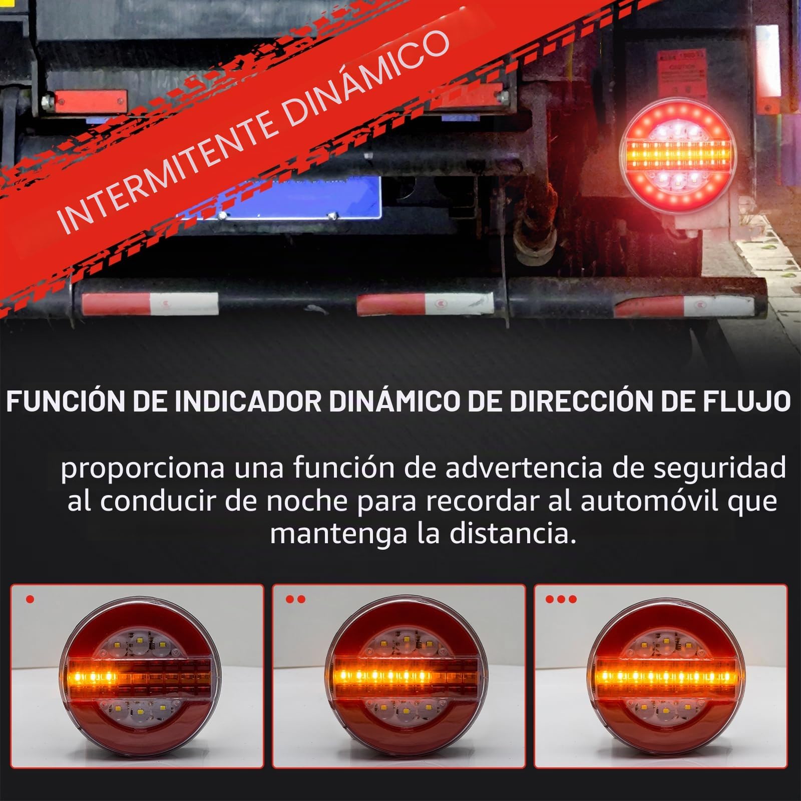 2PCS Pilotos Traseros de Remolque Redondos Led Impermeable,12V 24V Luces Traseros Led para Remolque Luz de Freno de Camión/Indicador de Señal de giro dinámico (Modelo A)