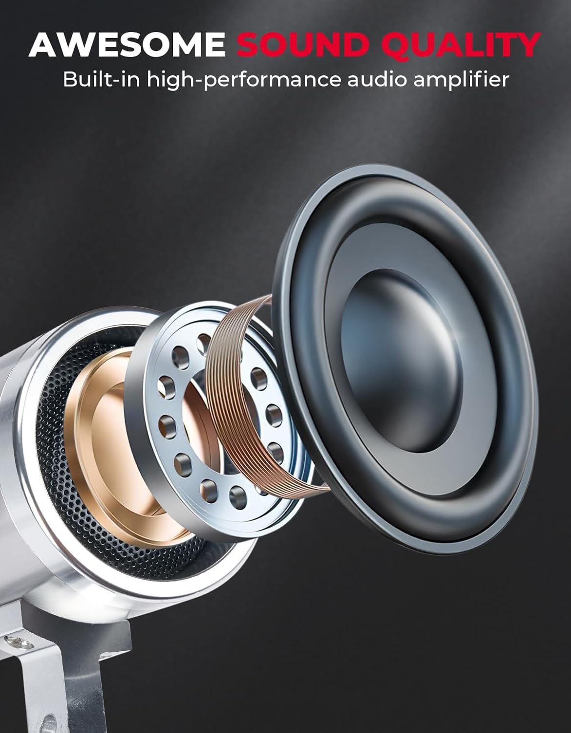 KEMIMOTO Motorcycle Speaker, ATV Motorcycle Stereo Speaker, Waterproof Motorcycle Radio Sound Bar 0.7-1 in, 60 Watts Max Built-in Amplifier, AUX in, USB, Bluetooth-Compatible, FM Radio, Silver