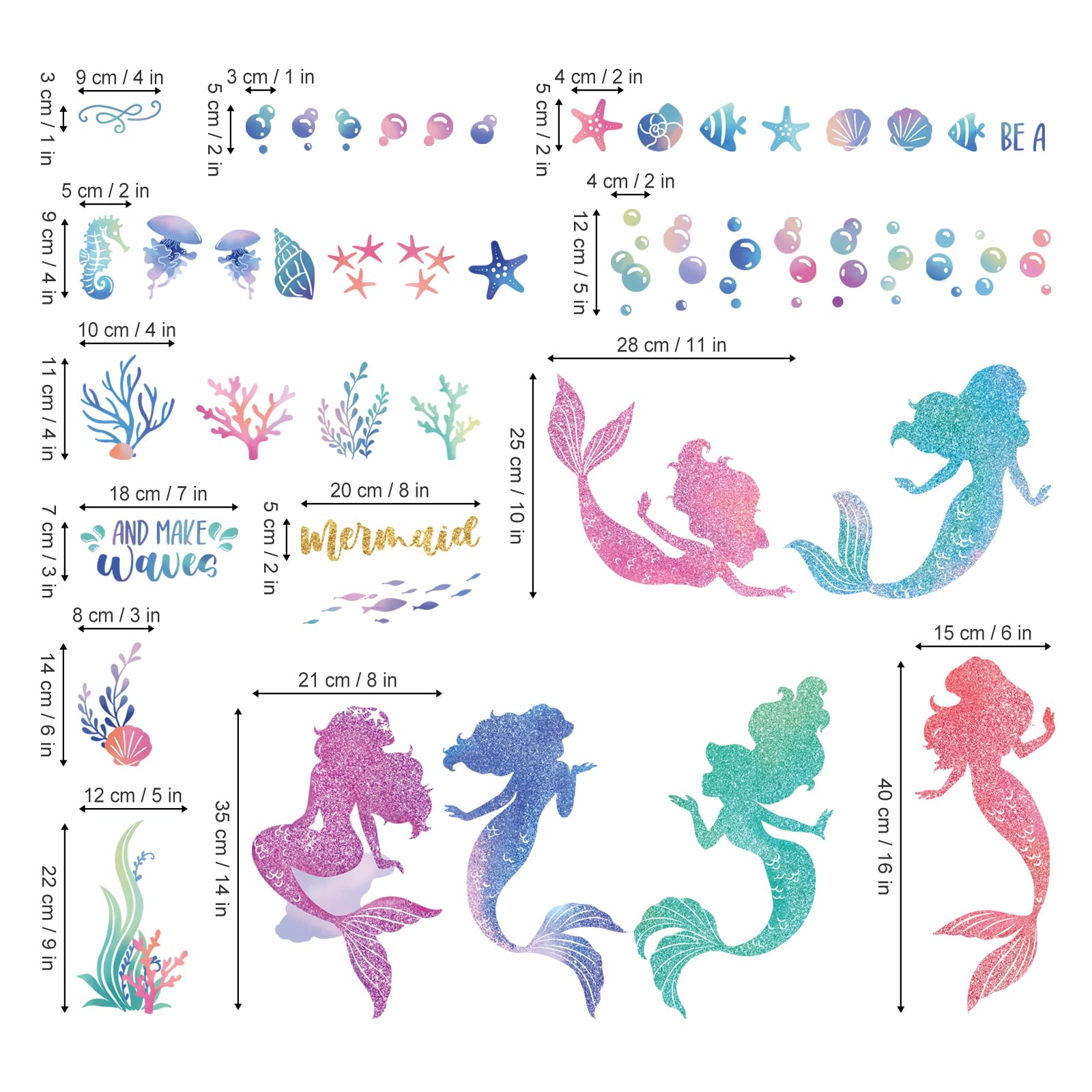 wondever Under The Sea Mermaid Bubble Glitter Wall Stickers Be A Mermaid and Make Waves Peel and Stick Wall Art Decals for Girls Bedroom Baby Nursery Kids Bedroom - Image 4
