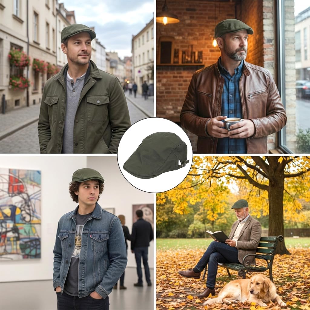 Men's Cotton Flat Cap, Breathable Newsboy Hats Adjustable Beret Ivy Cap, Irish Cabbie Driving Hunting Hats for All-Season