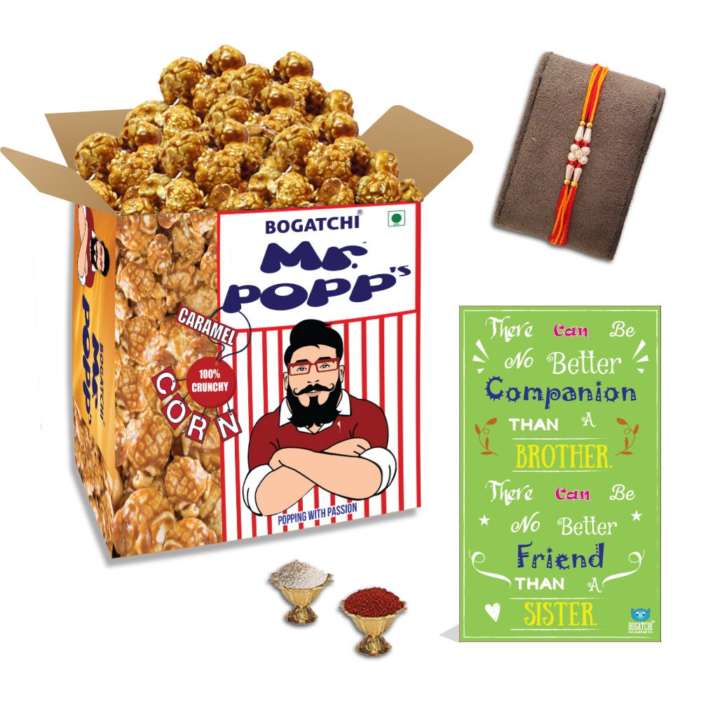 BOGATCHI Mr.POPP's Caramel Popcorn, Handcrafted Gourmet Popcorn Party Snacks, 100% Crunchy Delicious Fully Popped Corns,, Best Rakhi Gift for Bhai , 375g + Free Happy Rakhi Greeting Card + Free Rakhi-picture-30