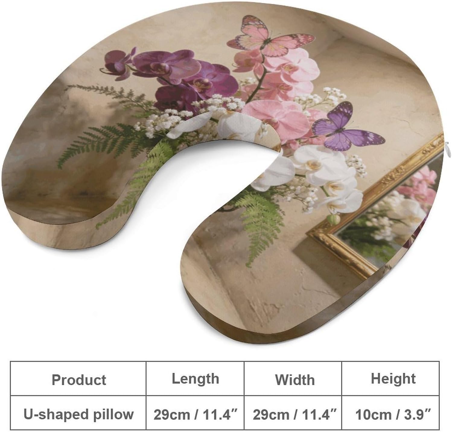 Aesthetic Butterfly Orchid Neck Pillow Soft Comfortable Travel U Shaped Pillows Portable Pillows for Shoulder Memory Foam Head Support Pillow for Airplane Car Home Office image 2