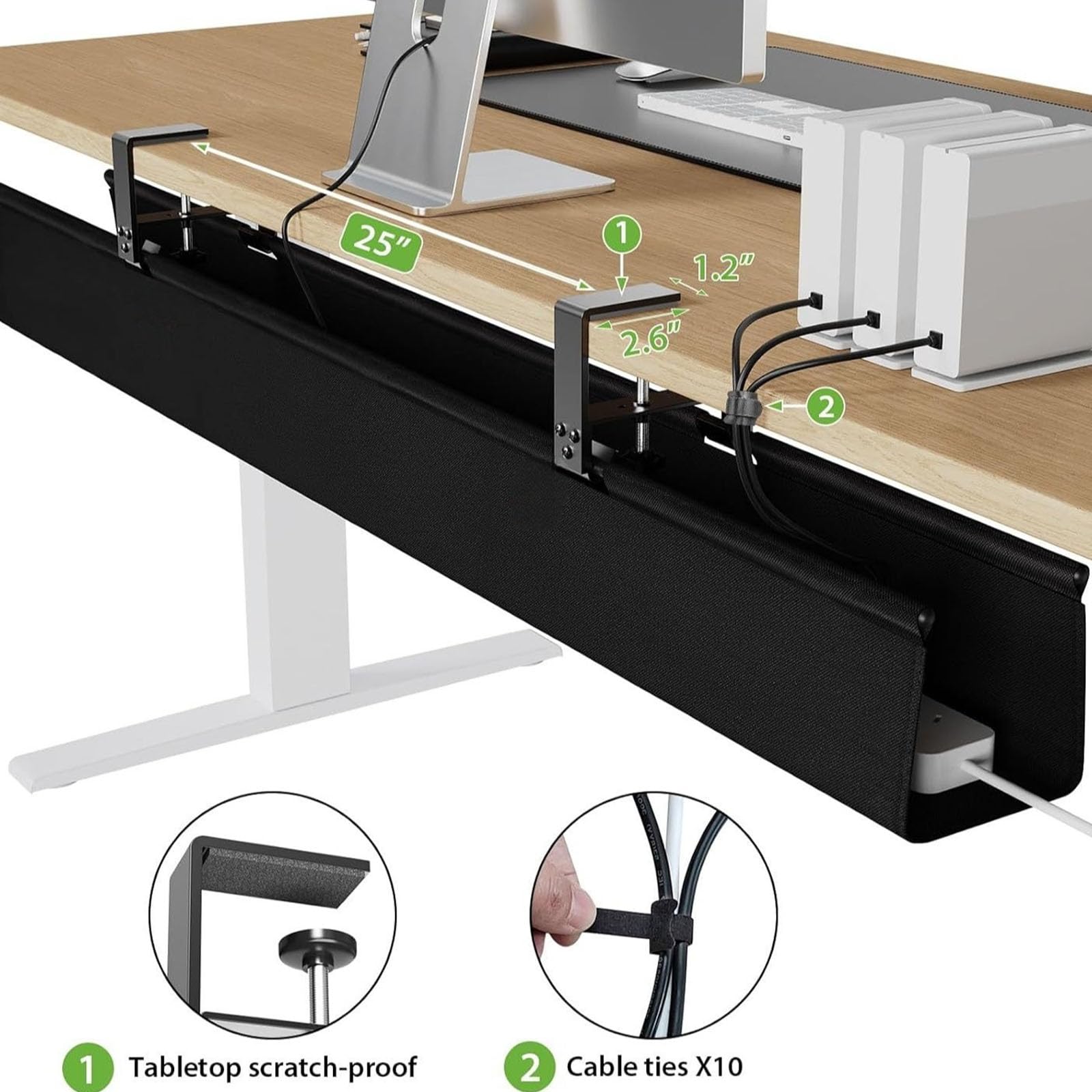 Bandeja de gestión de cables para debajo del escritorio con diseño oculto, organizador de cables para espacios de trabajo organizados y configuración de juegos