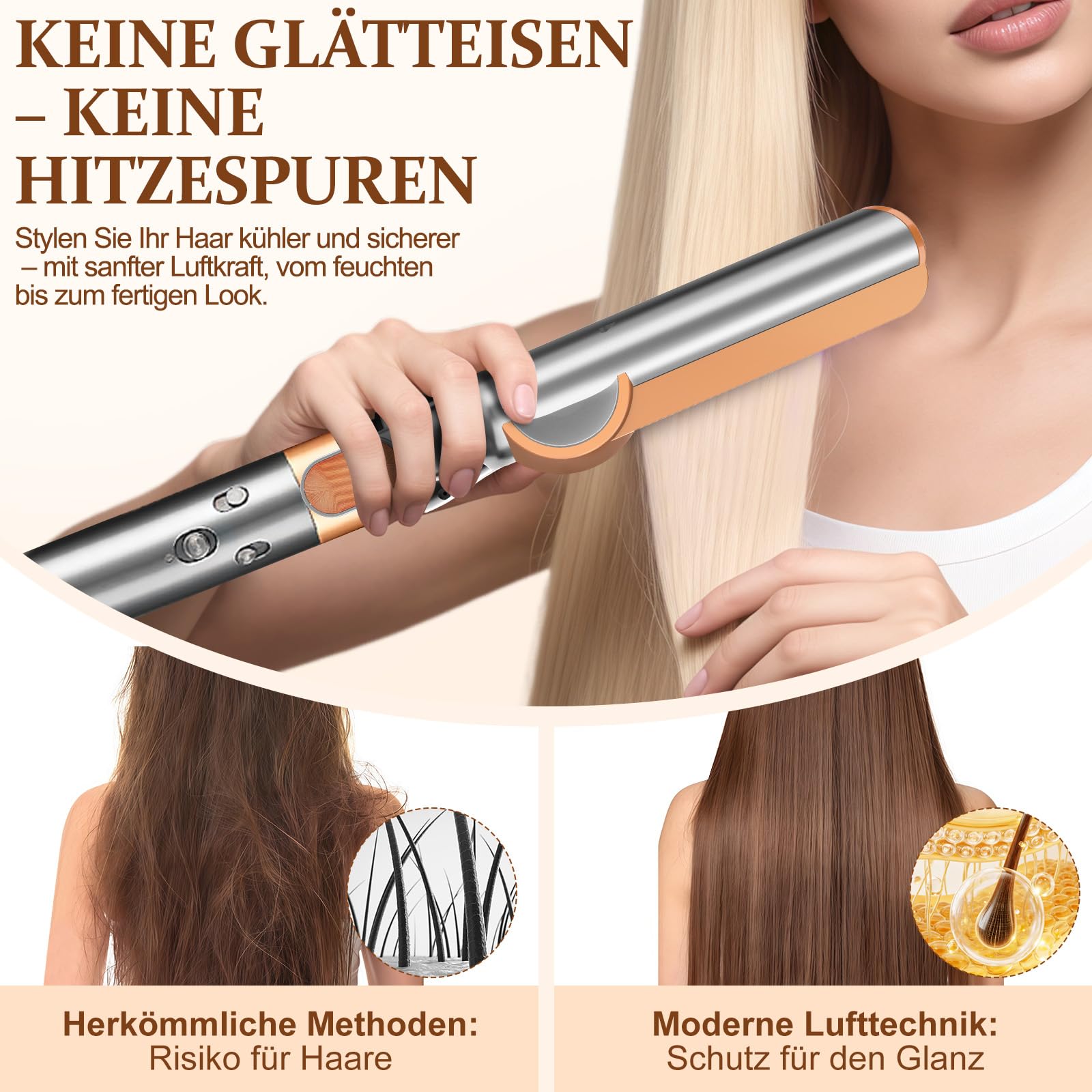 Glätteraufsätze für Dyson Airwrap, Haarglätter-Aufsatz mit HS01/HS05/HS08,dyson airwrap aufsätze mit Airflow Technologie ohne heiße Platten für sanftes Haarstyling mit weniger Schäden. (Kupfer)
