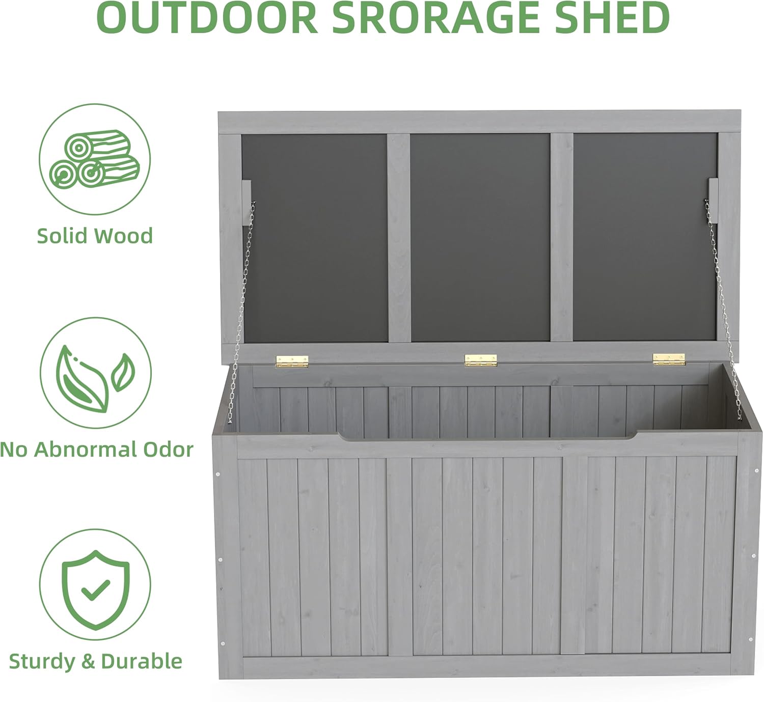 Mederlo 67 Gallon Outdoor Wooden Deck Box Solid Wood Storage Box Seat & Table Top for Patio Furniture Cushions, Pool Toys & Garden Tools